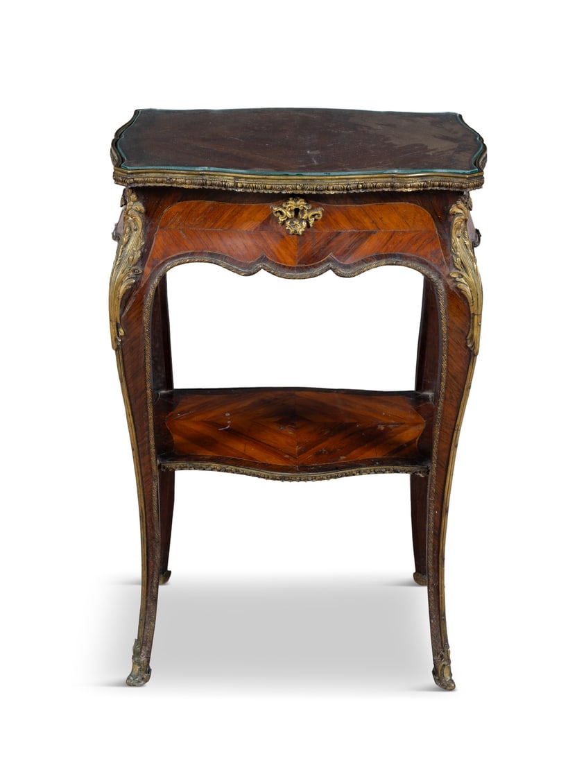 A FRENCH KINGWOOD AND ORMOLU MOUNTED SIDE TABLE fitted with single drawer, with ormolu mounts and (1 of 12)