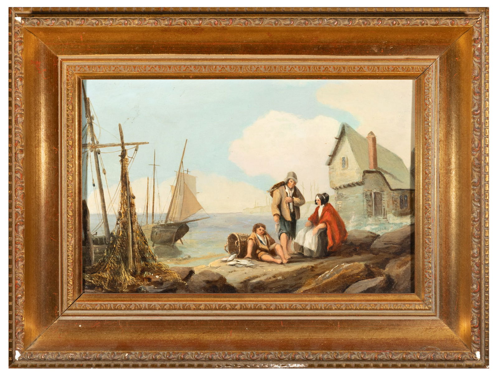 AFTER RICHARD PARKES BONINGTON (1802-1828) Coastal Scene with a Fisherman and his Family, Boats and (1 of 3)