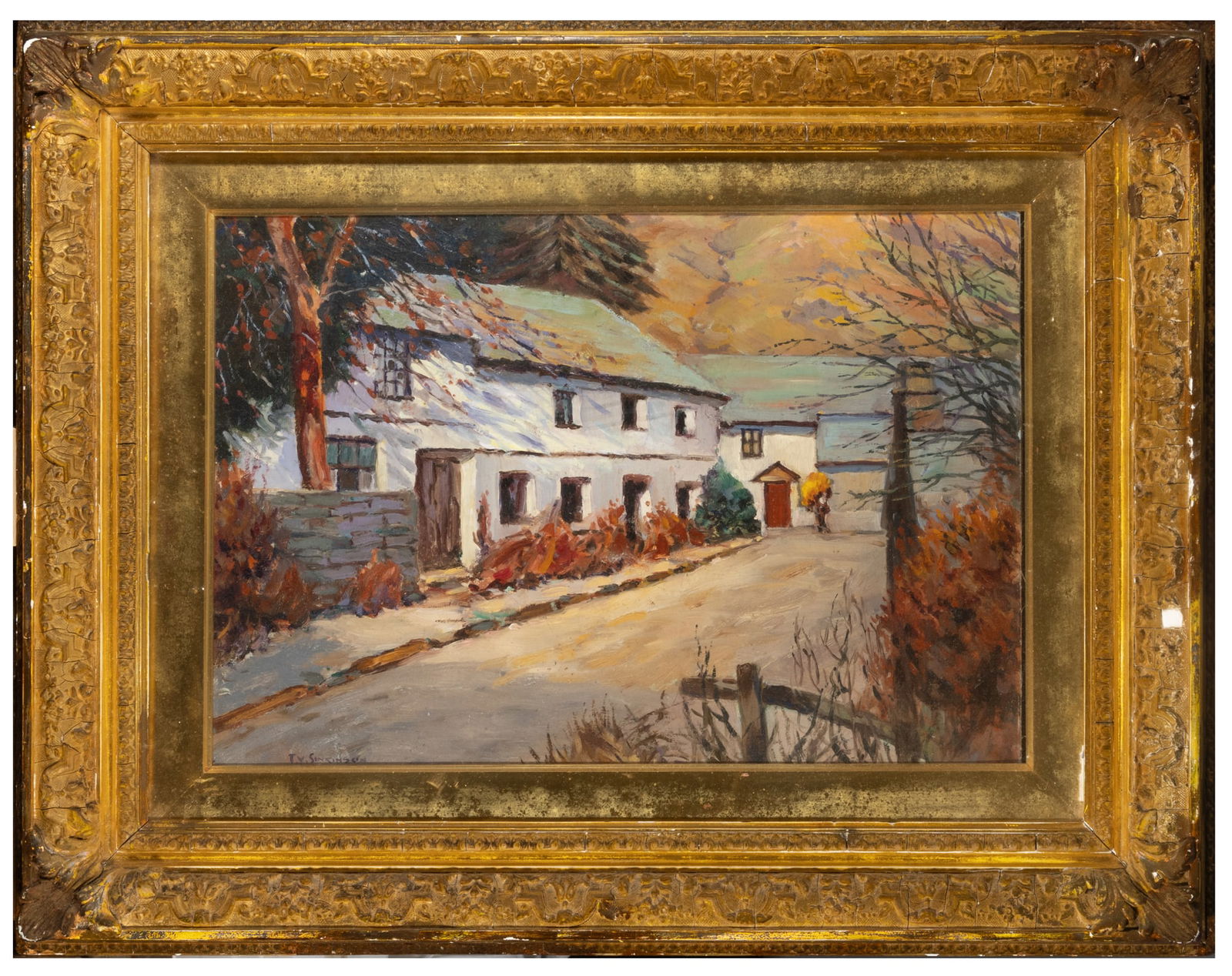 T.V. SINKINSON (BRITISH, 20TH CENTURY) View of a Country House in Winter Oil on board, 31 x 46cm (1 of 4)