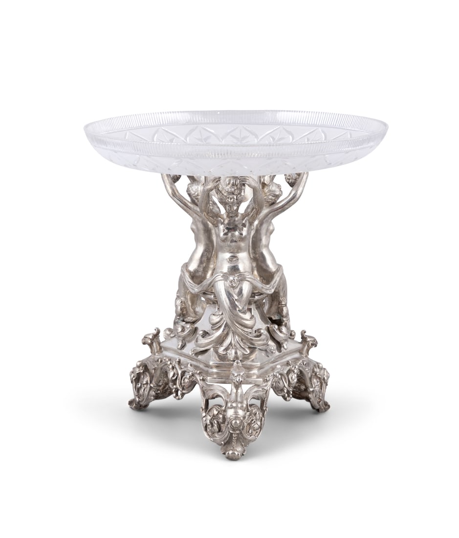 A VICTORIAN SILVER AND GLASS TAZZA, London 1841, maker's mark of George Angell & Co., the circular (1 of 3)