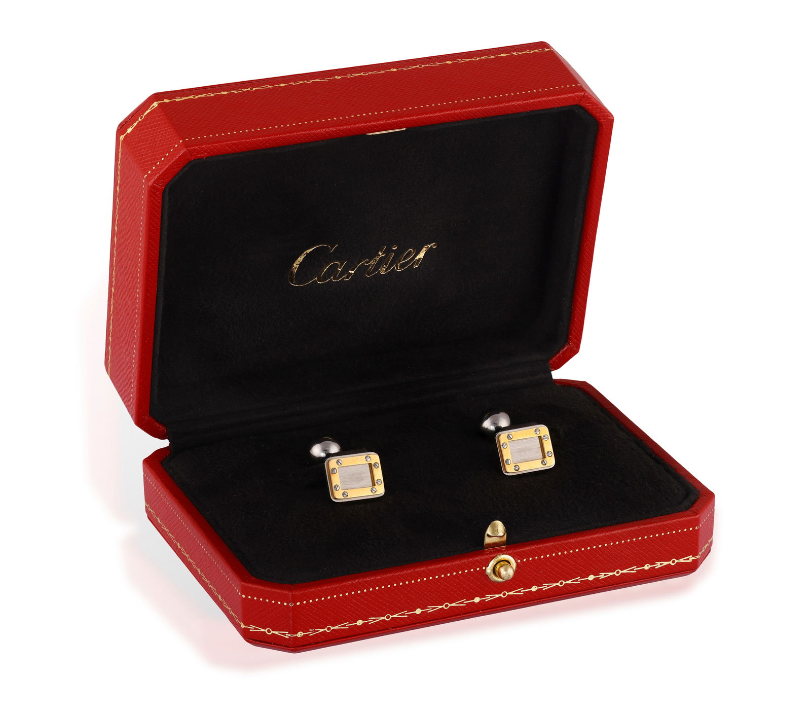 CARTIER: A PAIR OF STAINLESS STEEL AND GOLD ‘SANTOS DE CARTIER’ CUFFLINKS * two (1 of 4)