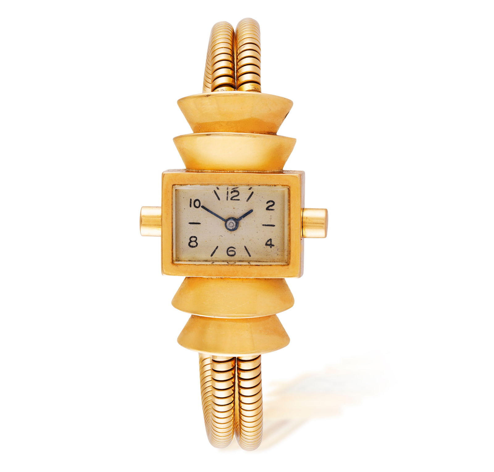 A LADY'S RETRO 18K GOLD DRESS WATCH, CIRCA 1940 * 17-jewel manual wind movement * rectangular cream (1 of 2)