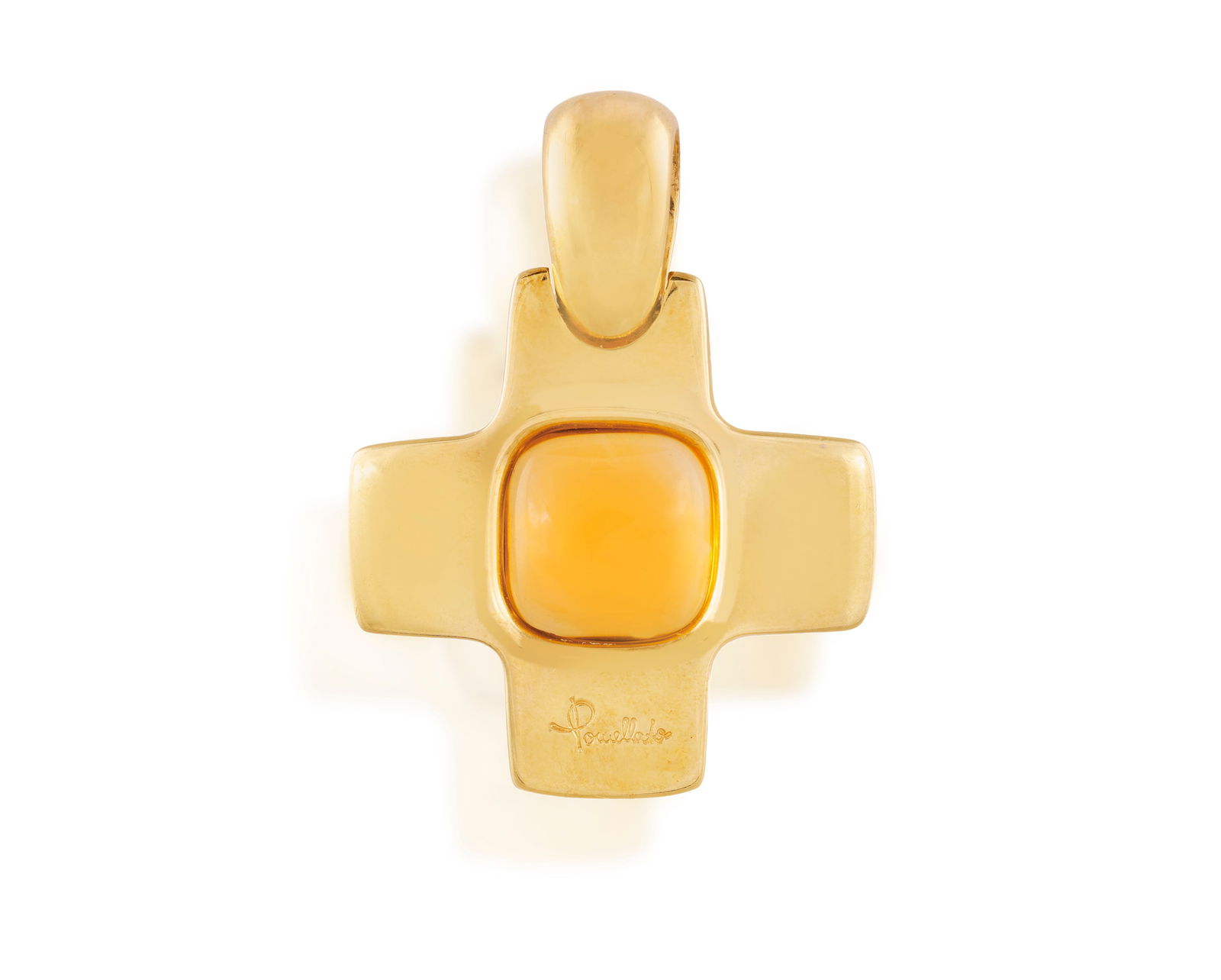 POMELLATO: A CITRINE CROSS PENDANT * one cushion-shaped citrine cabochon * mounted in 18K gold * (1 of 2)