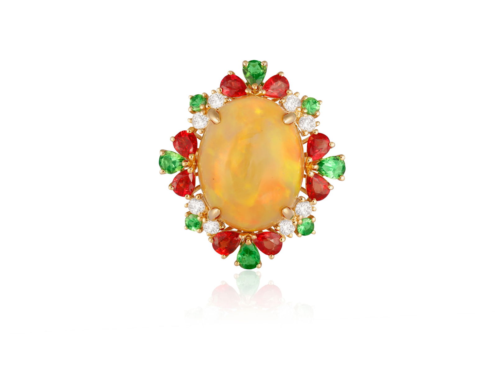 AN GEM-SET AND DIAMOND DRESS RING * one oval-shaped cabochon opal, approx. 9. 80cts * eight circular (1 of 4)
