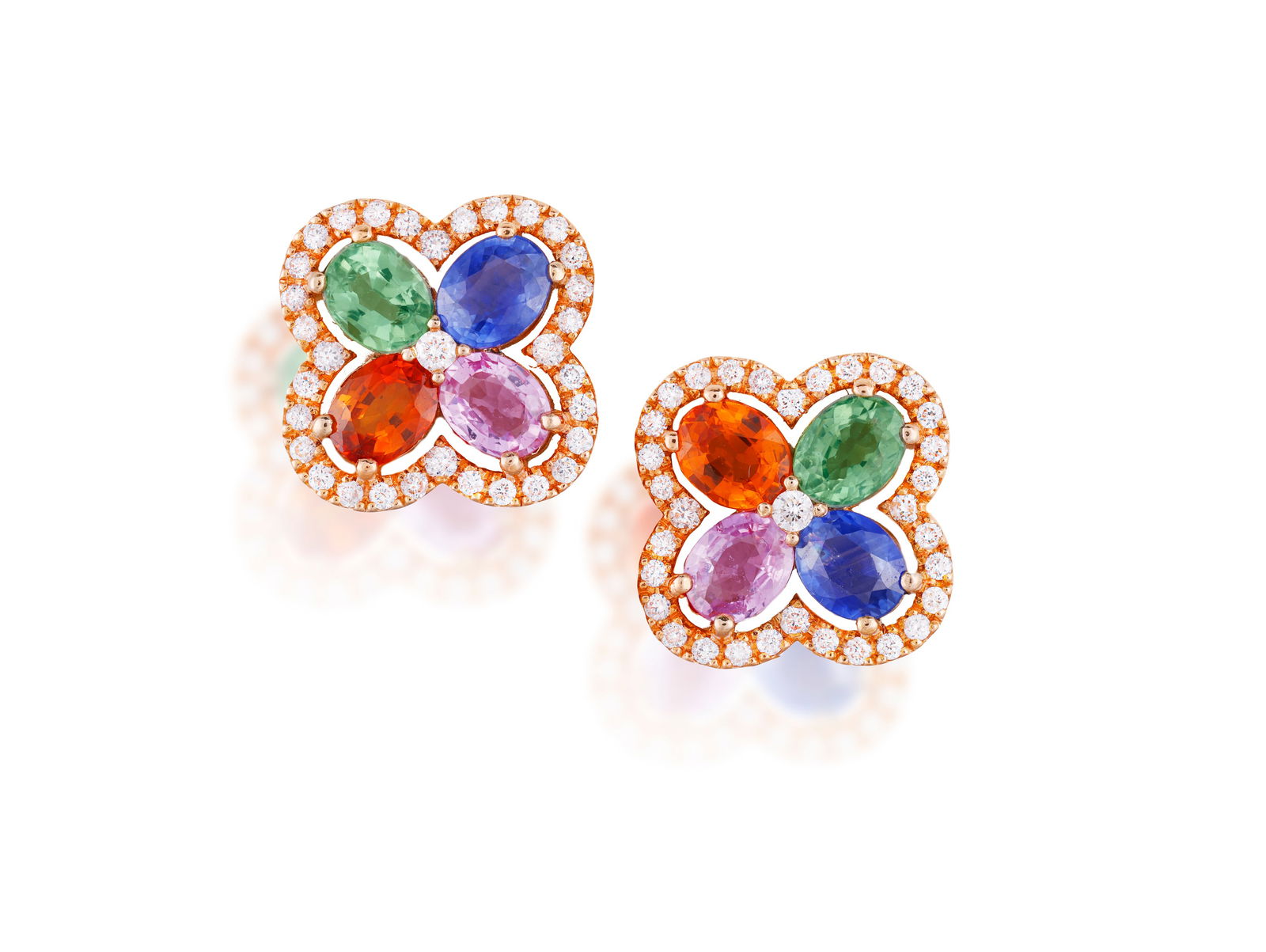 A PAIR OF SAPPHIRE AND DIAMOND EARRINGS * oval-shaped vari-coloured sapphires, approx. 3.70cts total (1 of 2)