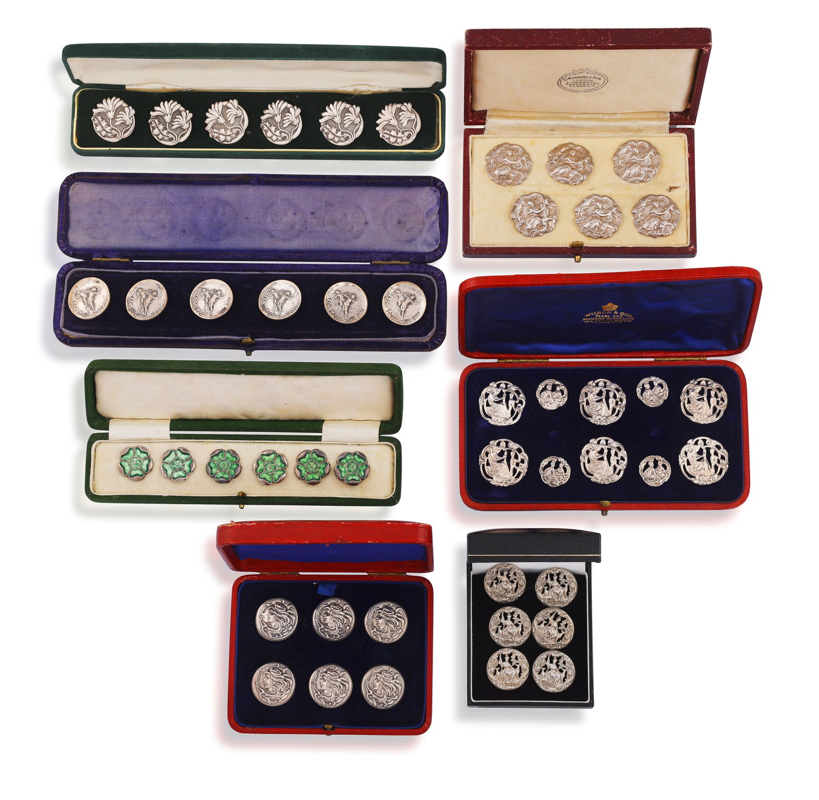 A LARGE COLLECTION OF 20TH CENTURY BUTTONS Including: Six flowerhead buttons * green enamel * in (1 of 2)
