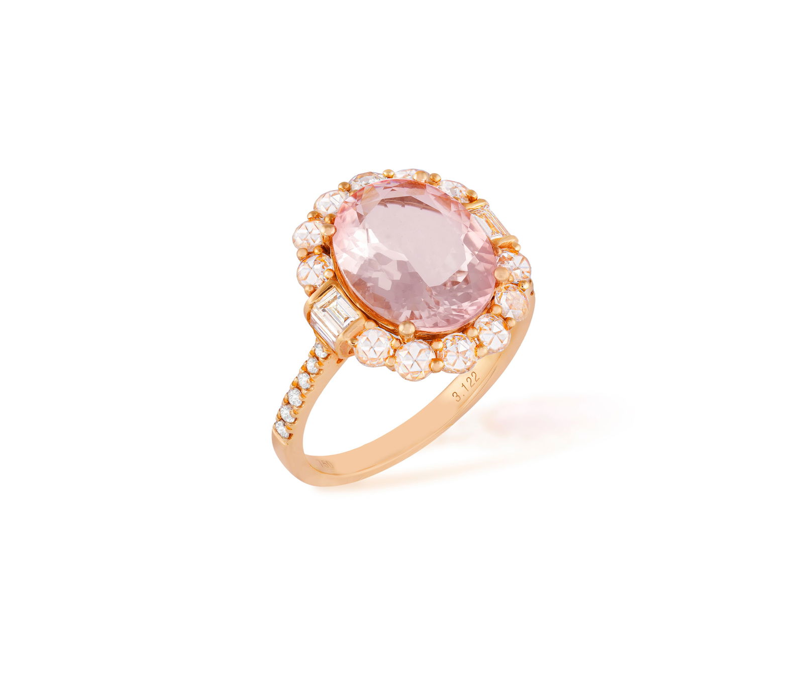 A MORGANITE AND DIAMOND DRESS RING: * one oval-shaped morganite, approx. 3.10cts * brilliant-cut, (1 of 4)