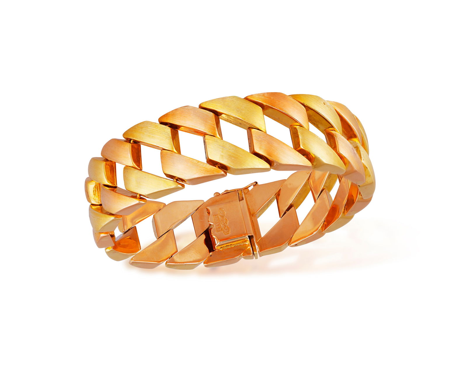 A RETRO GOLD BRACELET, ITALIAN, CIRCA 1950 * bi-coloured brushed curb-links * in 18K gold * Italian (1 of 3)