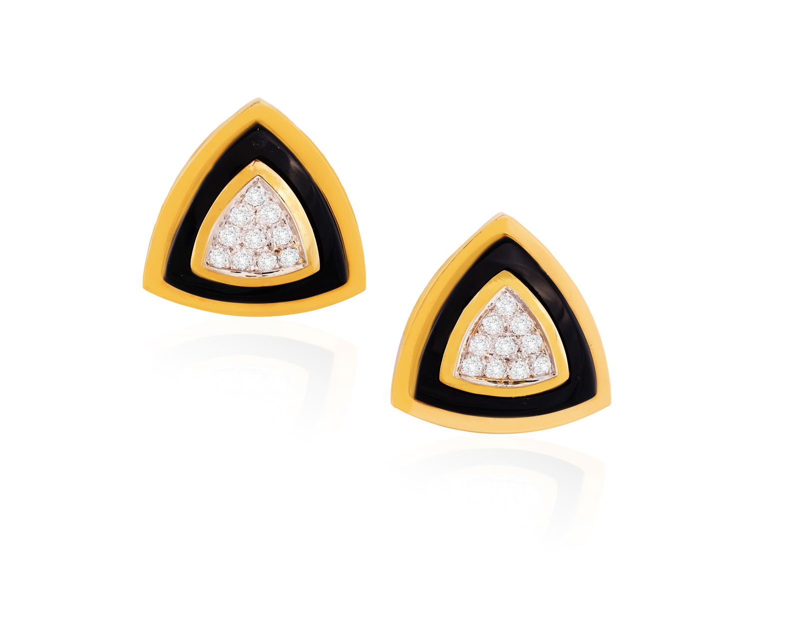 A PAIR OF ONYX AND DIAMOND EARCLIPS * brilliant-cut diamonds, approx. 1.20cts total * onyx borders * (1 of 2)