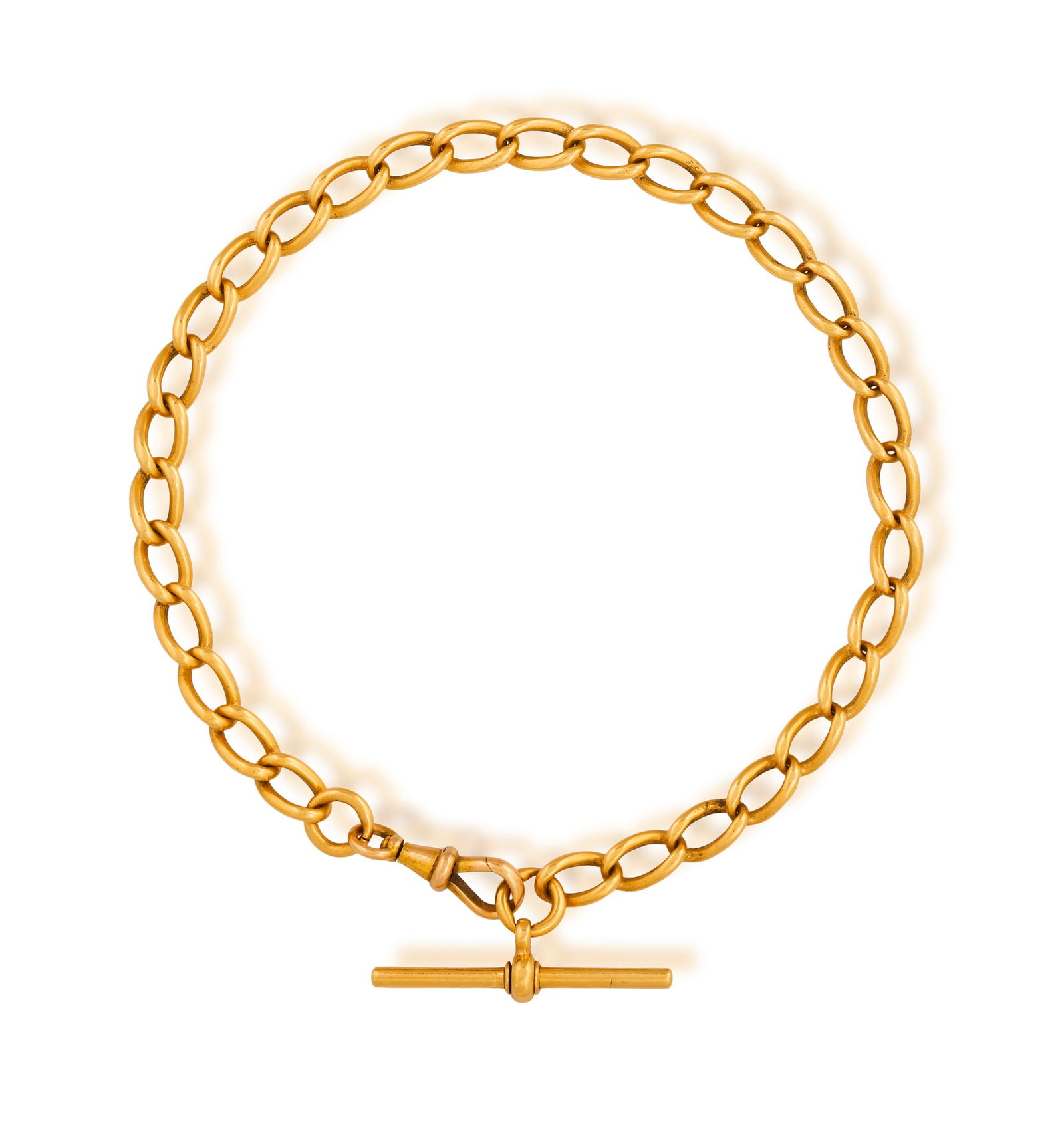 AN 18K GOLD ALBERT CHAIN * cable-link chain * t-bar terminal * swivel calsp * in 18K gold * English (1 of 4)