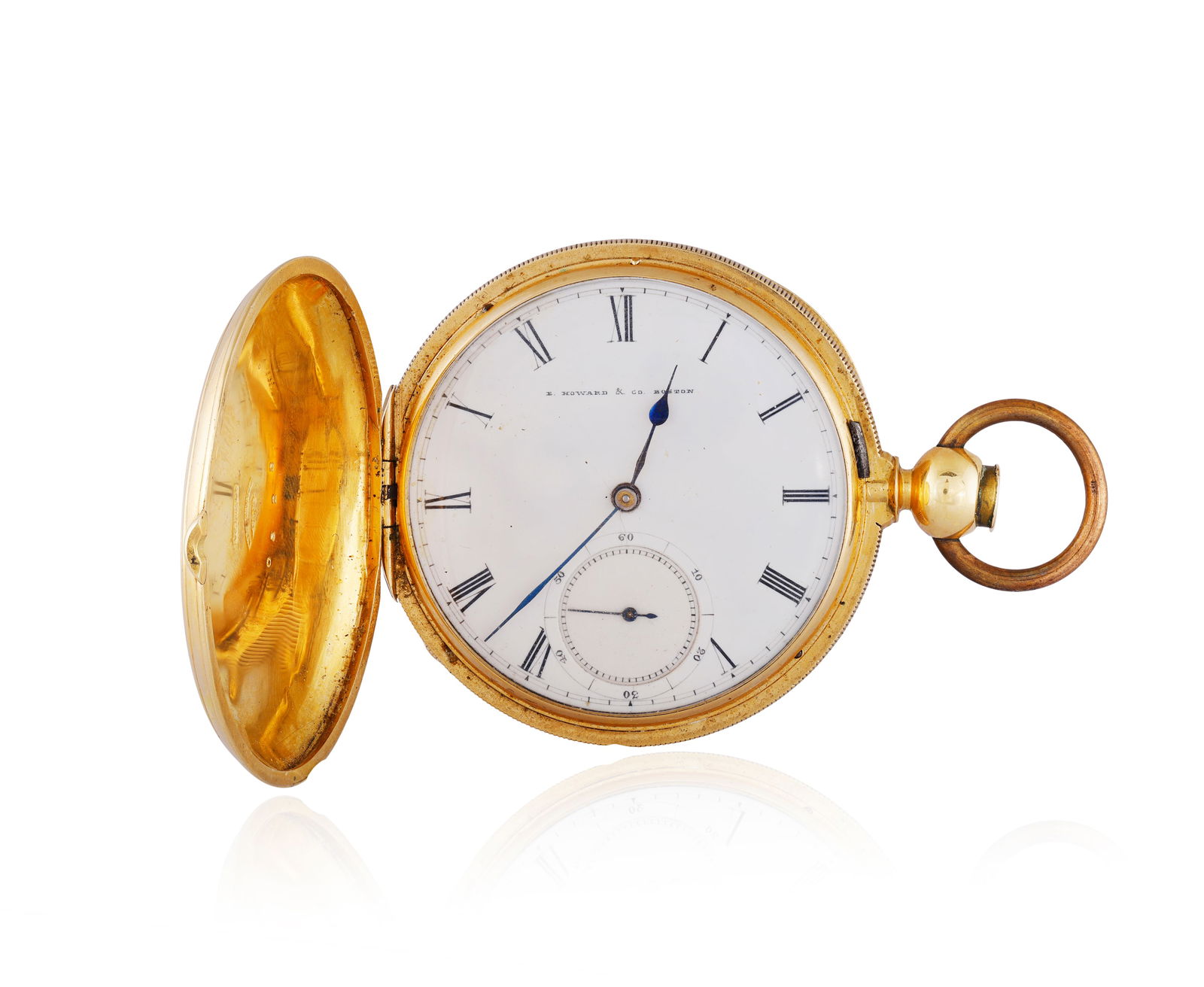 HOWARD & CO. BOSTON: AN 18K GOLD FULL POCKET WATCH * key wind movement * circular white dial * Roman (1 of 3)