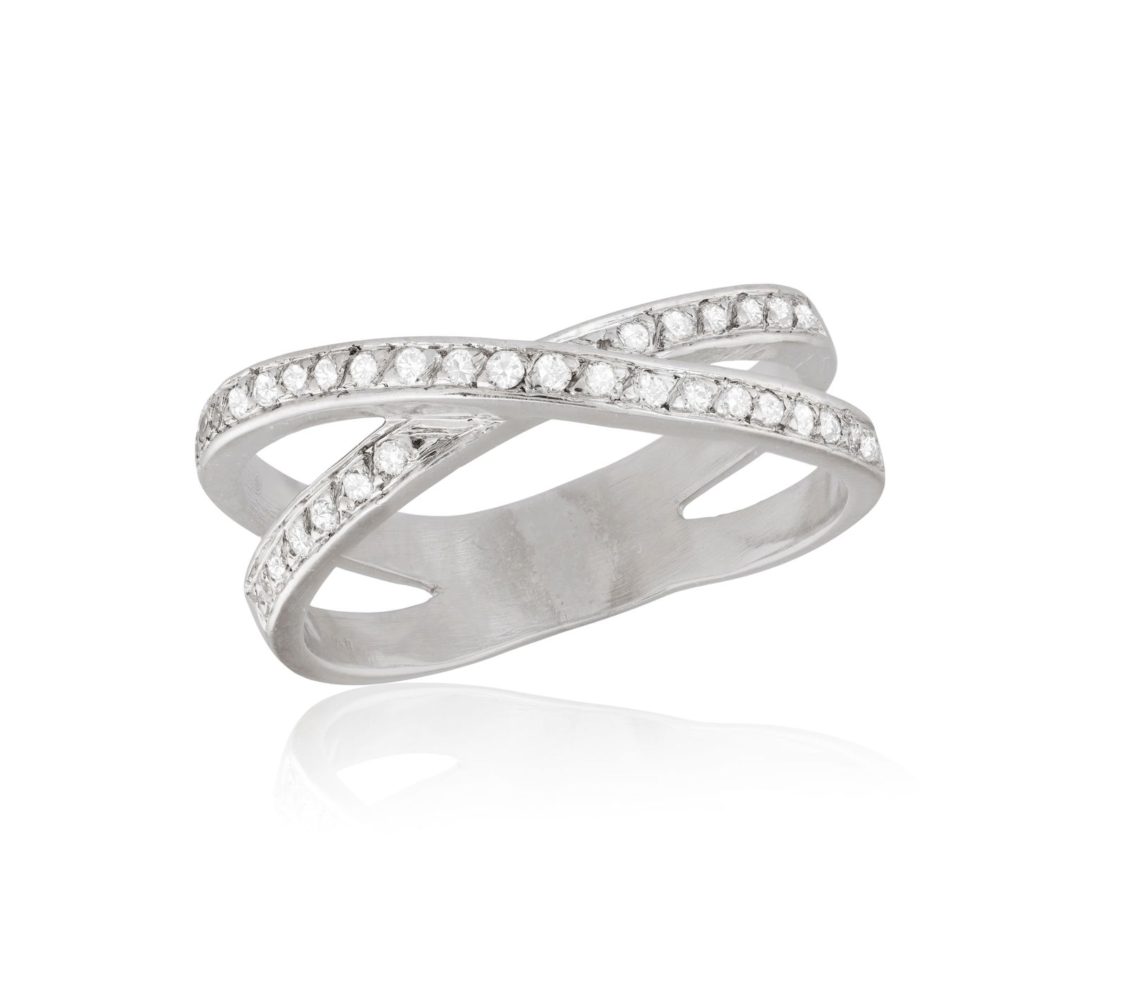 A DIAMOND C CROSS-OVER RING * pavé with brilliant-cut diamonds * mounted in 18K gold * ring (1 of 2)