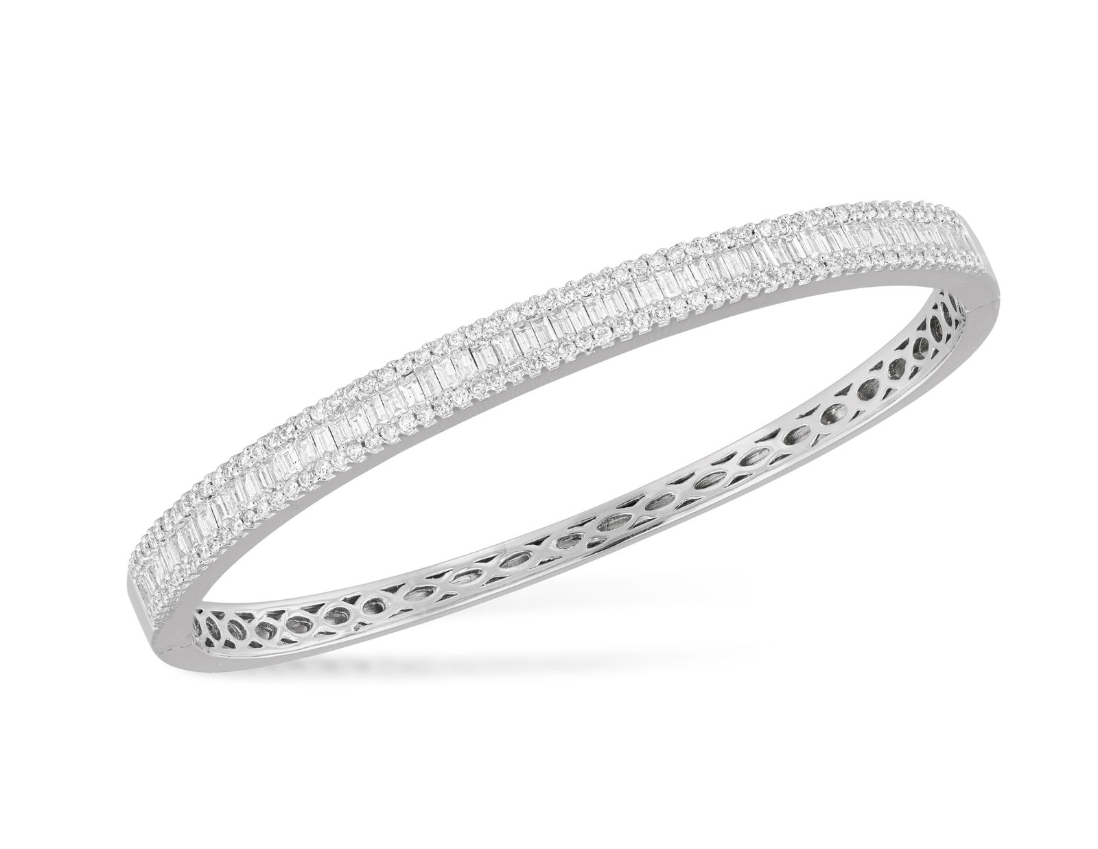 A DIAMOND BANGLE * brilliant and baguette-cut diamonds, approx. 3.50cts total * mounted in 14K gold (1 of 2)