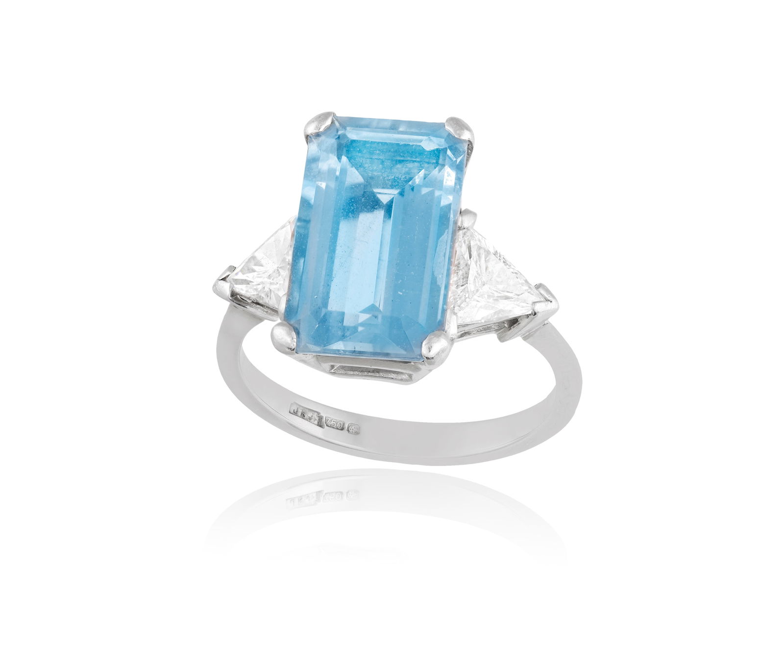 AN AQUAMARINE AND DIAMOND RING * rectangular-shaped aquamarine, approximately 1.10cts * two (1 of 3)