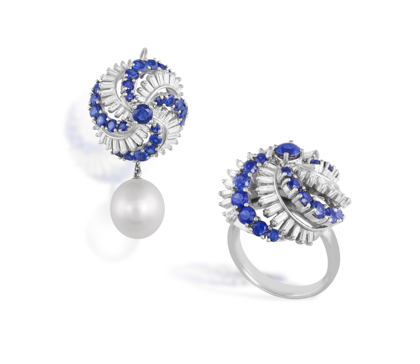 A SAPPHIRE AND DIAMOND DRESS RING AND PENDANT * circular-cut sapphires * baguette-cut diamonds, (1 of 6)