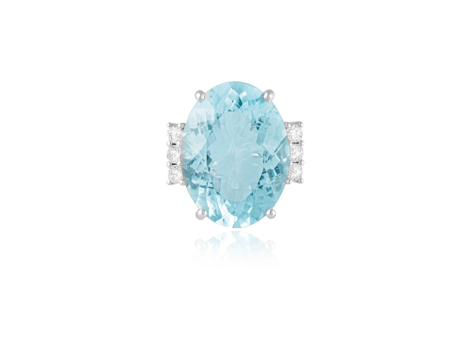 AN AQUAMARINE AND DIAMOND DRESS RING * an oval-shaped aquamarine, approx. 14.50cts * six (1 of 4)