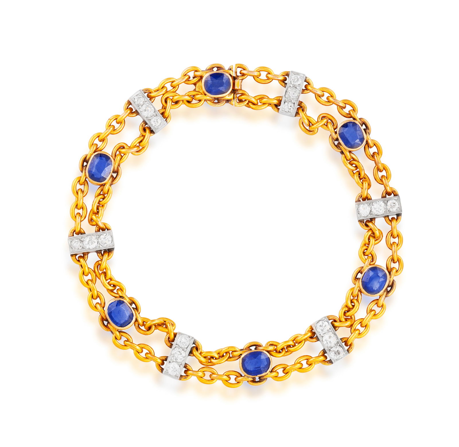 A SAPPHIRE AND DIAMOND BRACELET, CIRCA 1955 * oval-shaped sapphires, approx. 3.80cts total * old (1 of 2)
