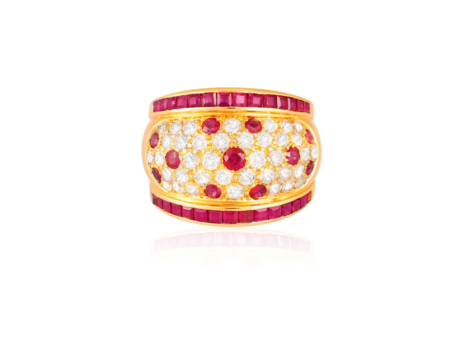 A RUBY AND DIAMOND DRESS RING * circular and calibré-cut rubies, approx. 2.00cts total * (1 of 4)