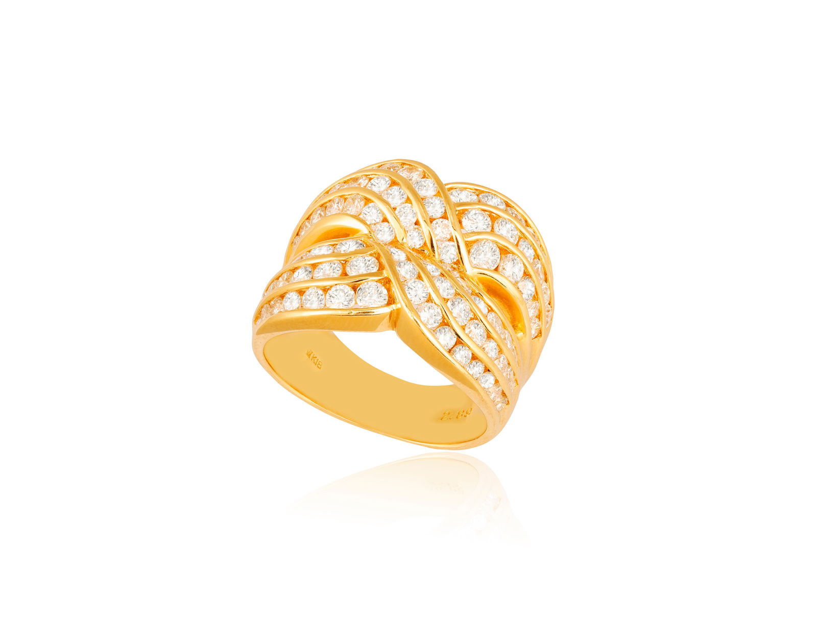 A DIAMOND CROSSOVER RING * brilliant-cut diamonds, approx. 3.00cts total * mounted in 18K gold * (1 of 2)