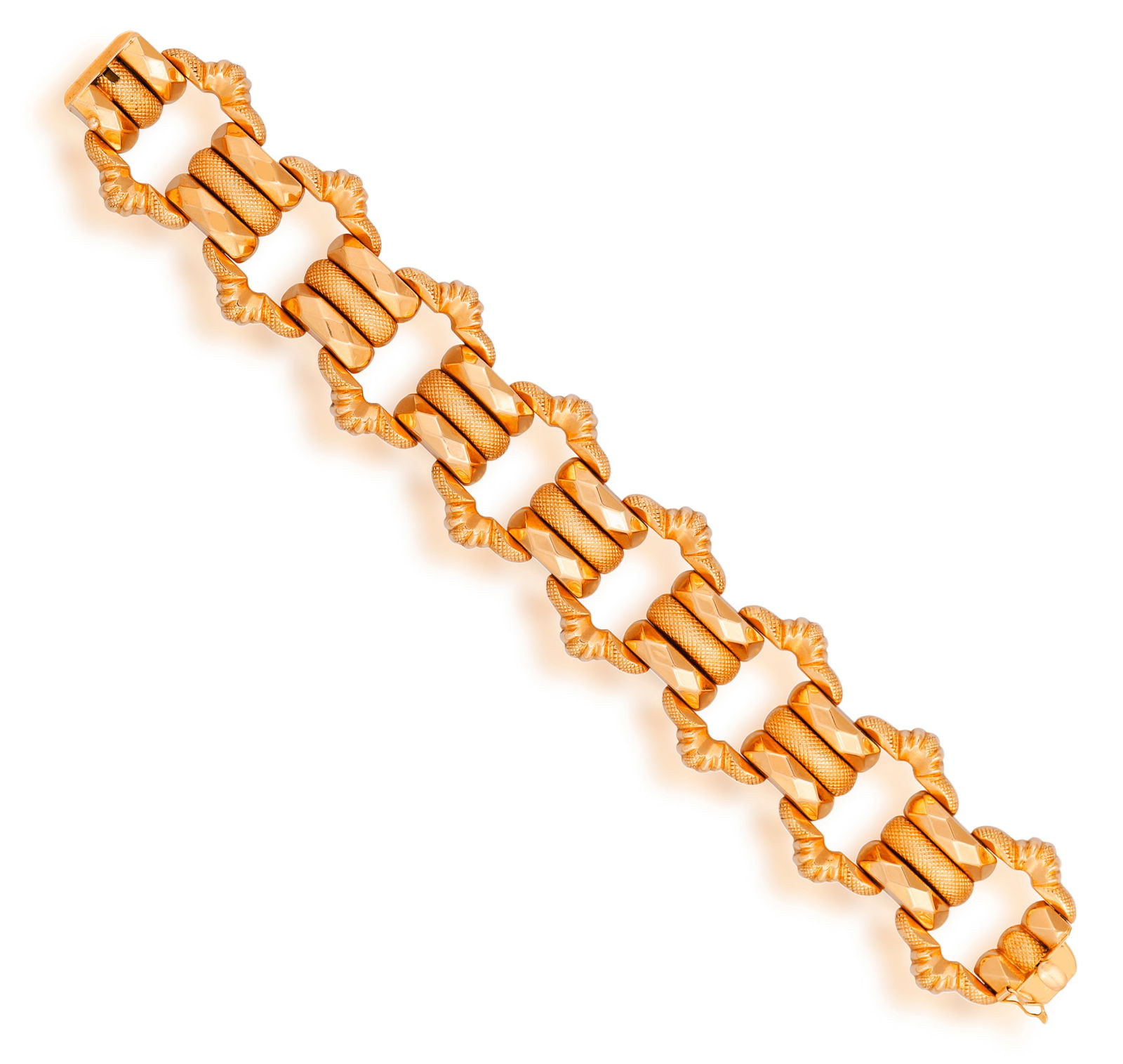 A RETRO GOLD BRACELET, ITALIAN, CIRCA 1950 * fancy-shaped polished and textured links * in 18K gold (1 of 4)