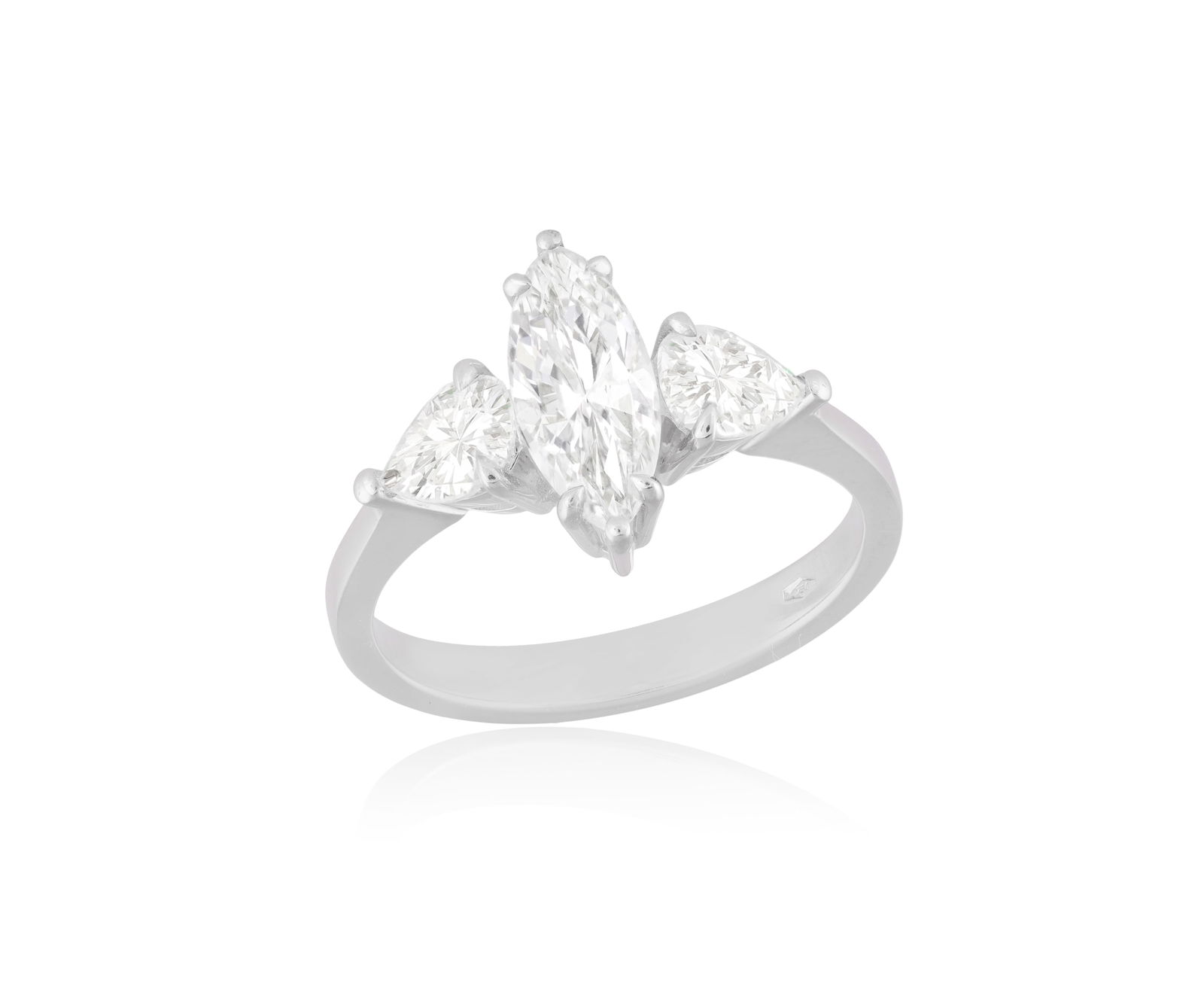 A DIAMOND DRESS RING * one marquise and two pear-shaped diamonds, approx. 1.80cts total * mounted in: A DIAMOND DRESS RING * one marquise and two pear-shaped diamonds, approx. 1.80cts total * mounted in 18K gold * ring size M_