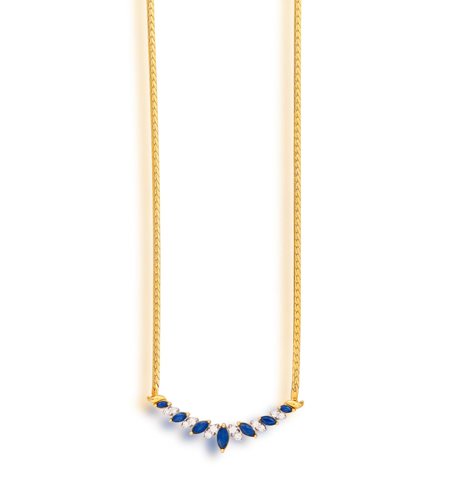 A SAPPHIRE AND DIAMOND NECKLACE * marquise-shaped sapphires * brilliant-cut diamonds * mounted in (1 of 2)