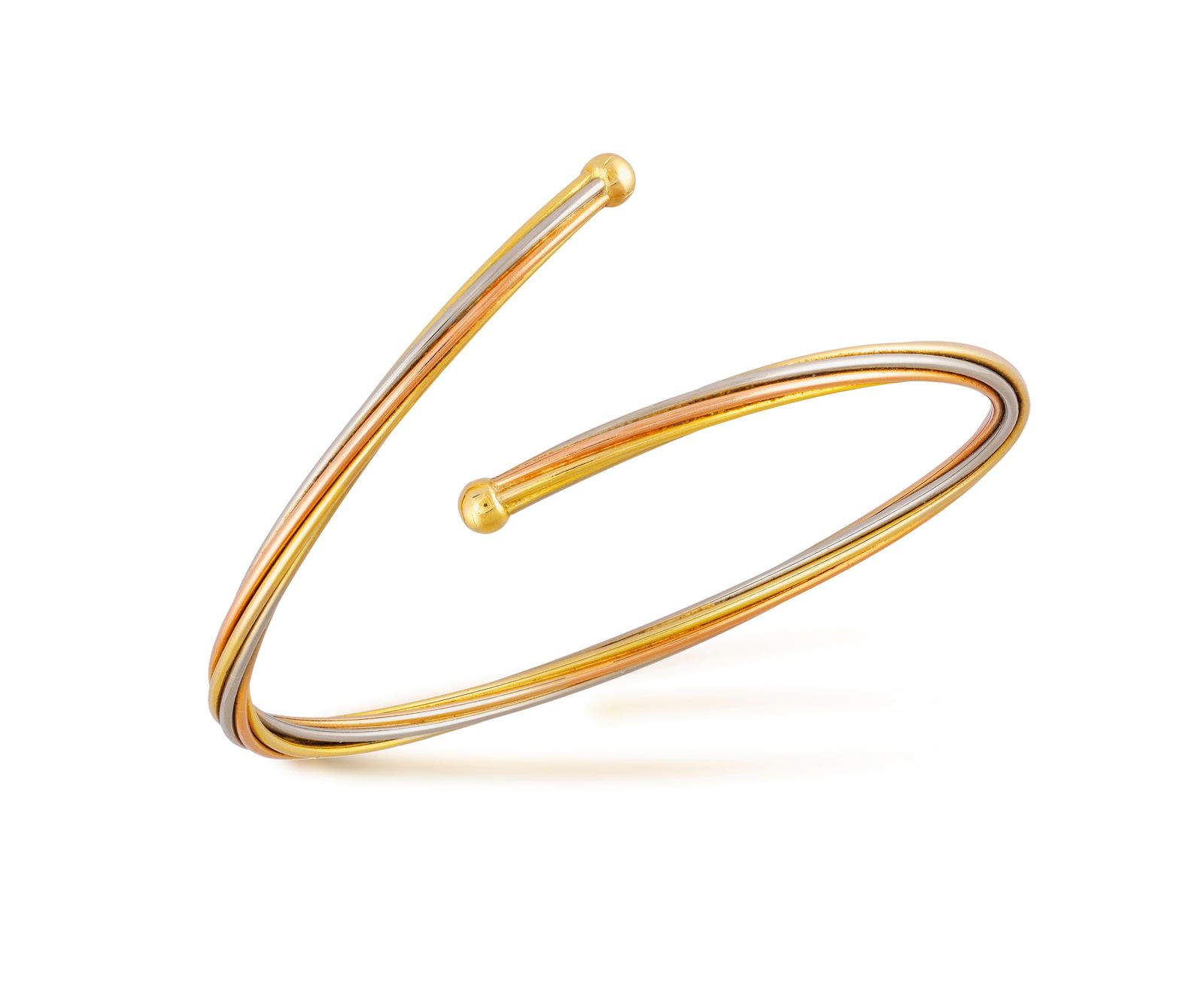 A GOLD BANGLE * tri-colour design * in 18K gold * Italian registry mark * inner diameter 6.7cm (1 of 3)