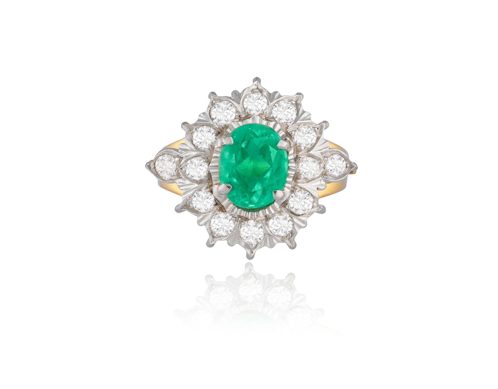 AN EMERALD AND DIAMOND DRESS RING * an oval-shaped emerald, approx. 1.40cts * brilliant-cut (1 of 4)
