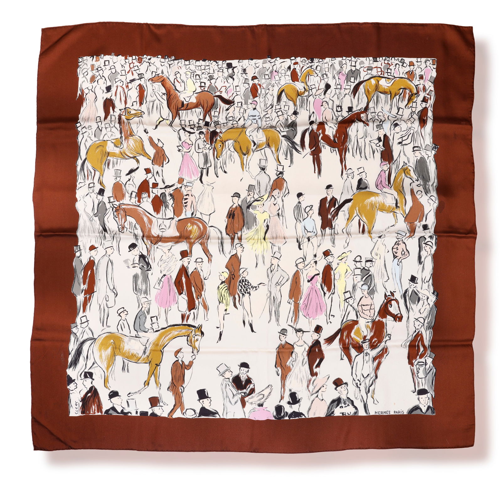 HERMÈS: A SILK SCARF ‘PADDOCK’ * shades of white, beige and brown * in silk * (1 of 1)
