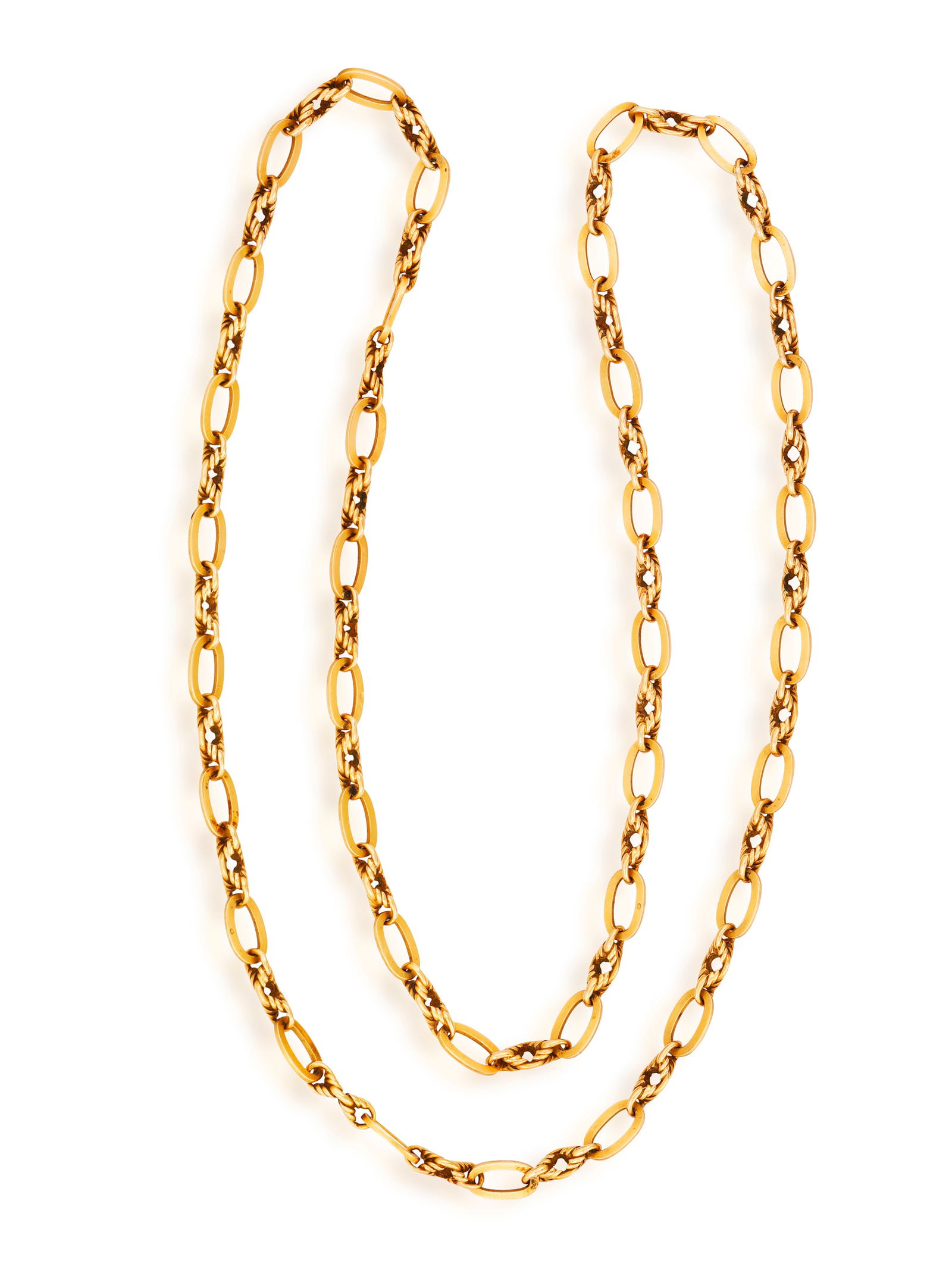 A LONG CHAIN GOLD NECKLACE * oval-shaped links * fancy-shaped connectors * in 9K gold * European (1 of 4)