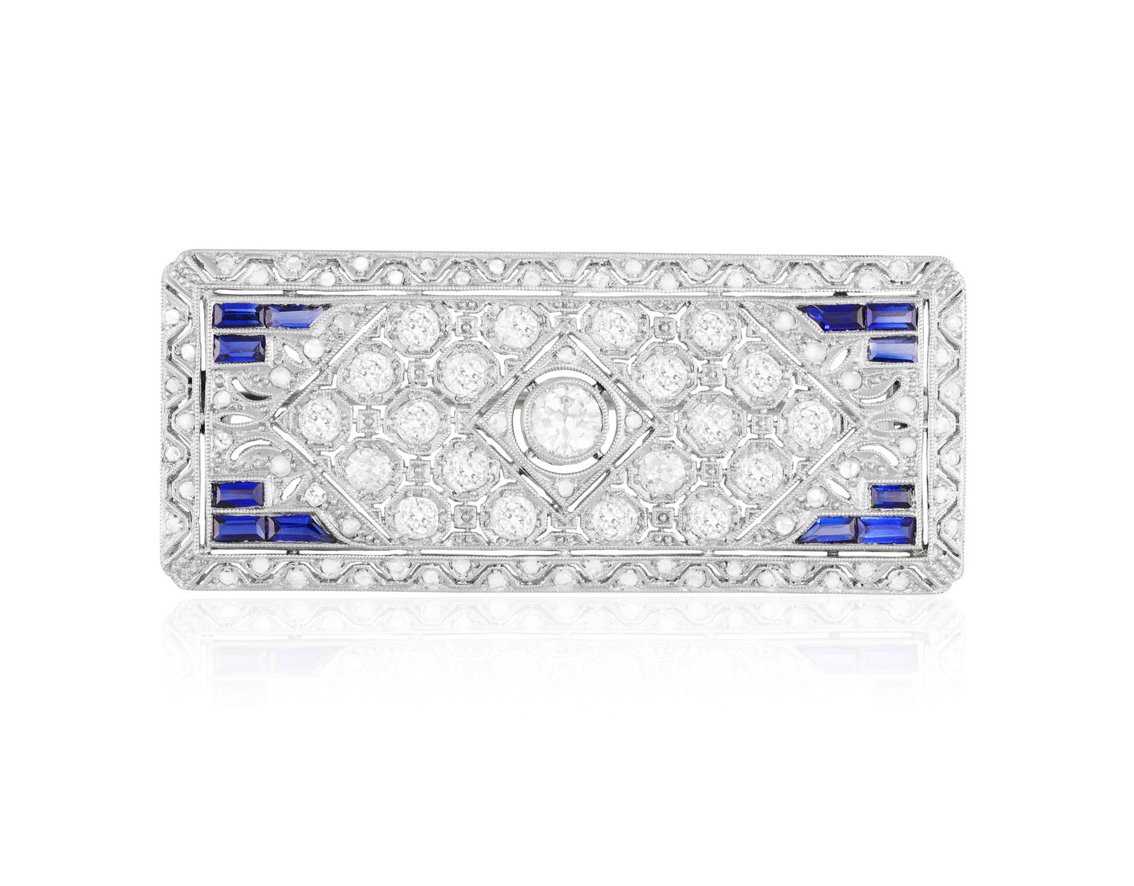 A DIAMOND AND SAPPHIRE BROOCH old European, single and rose-cut diamonds, approx. 3.00cts total * (1 of 2)