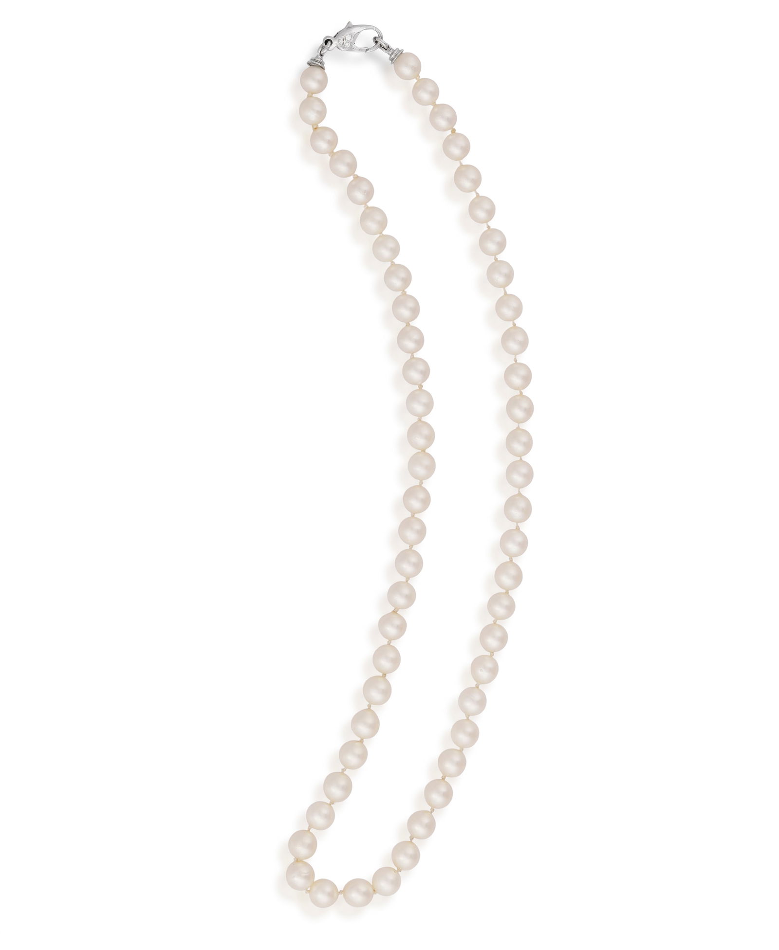 A CULTURED PEARL AND DIAMOND NECKLACE * cultured pearls of cream tint, measuring approx. 7.0mm to (1 of 3)