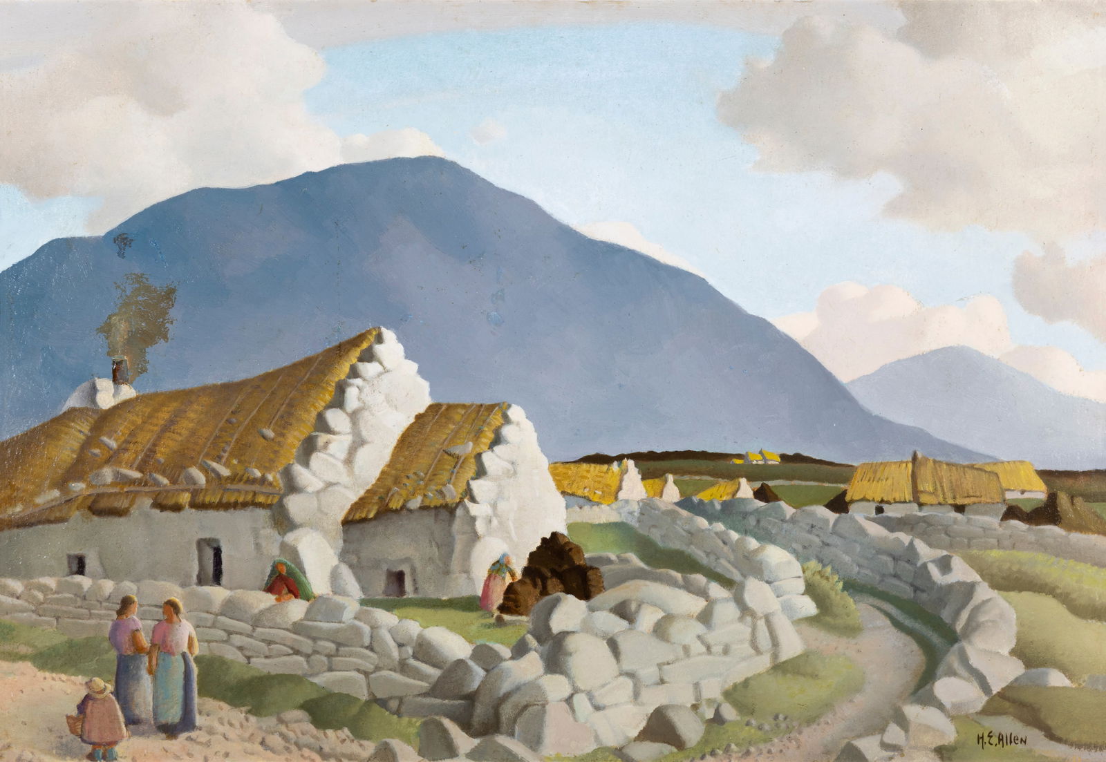 Harry Epworth Allen (1894-1958) Clouds over Achill Tempera and gesso on panel, 35 x 50cm (13¾: Harry Epworth Allen (1894-1958) Clouds over Achill Tempera and gesso on panel, 35 x 50cm (13¾ x 19¾'') Signed Provenance: With John Magee, Belfast; sale, DeVere’s Dublin 13/5/2023, lot