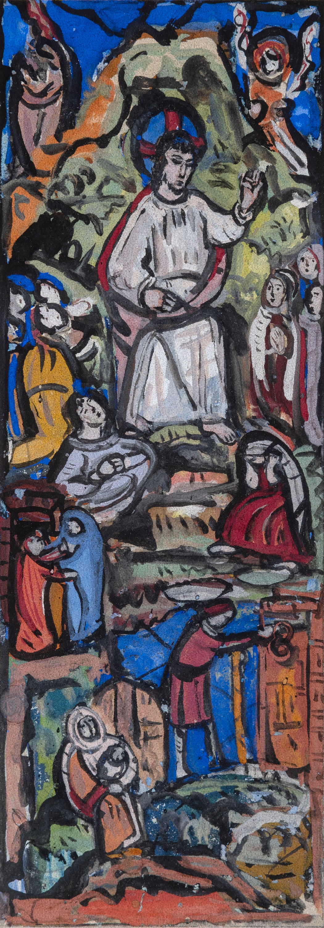 Evie Hone RHA (1894-1955) The Sermon on the Mount Watercolour, 25 x 9cm (9¾ x 3½''): Evie Hone RHA (1894-1955) The Sermon on the Mount Watercolour, 25 x 9cm (9¾ x 3½'') Provenance: From the estate of gallery owner Leo Smith (Dawson Gallery, Dublin) and thence by descent; sal