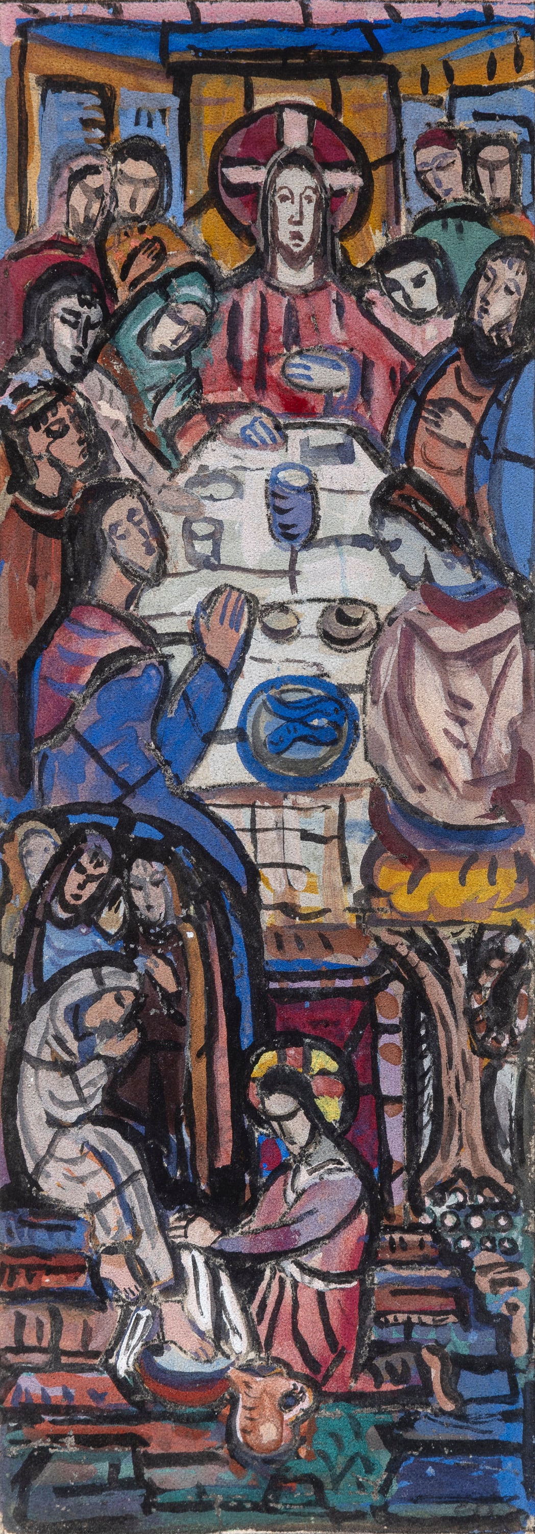 Evie Hone RHA (1894-1955) The Last Supper Watercolour, 25.5 x 9cm (10 x 3½'') Provenance:: Evie Hone RHA (1894-1955) The Last Supper Watercolour, 25.5 x 9cm (10 x 3½'') Provenance: From the estate of gallery owner Leo Smith (Dawson Gallery, Dublin) and thence by descent; sale, these ro
