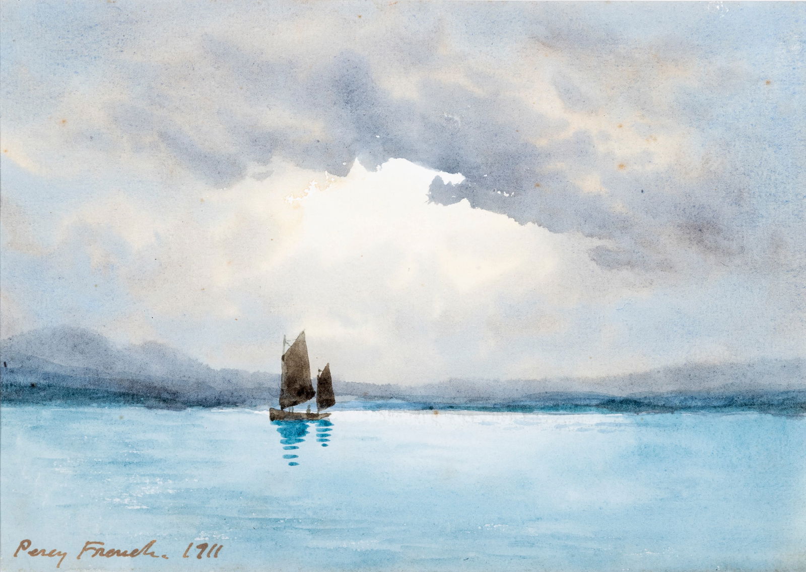 Percy French (1854-1920) Fishing Boats in the West (1911) Watercolour, 17 x 24cm (6½ x 9½: Percy French (1854-1920) Fishing Boats in the West (1911) Watercolour, 17 x 24cm (6½ x 9½'') Signed and dated 1911, Provenance: With Oriel Gallery, Dublin, label verso