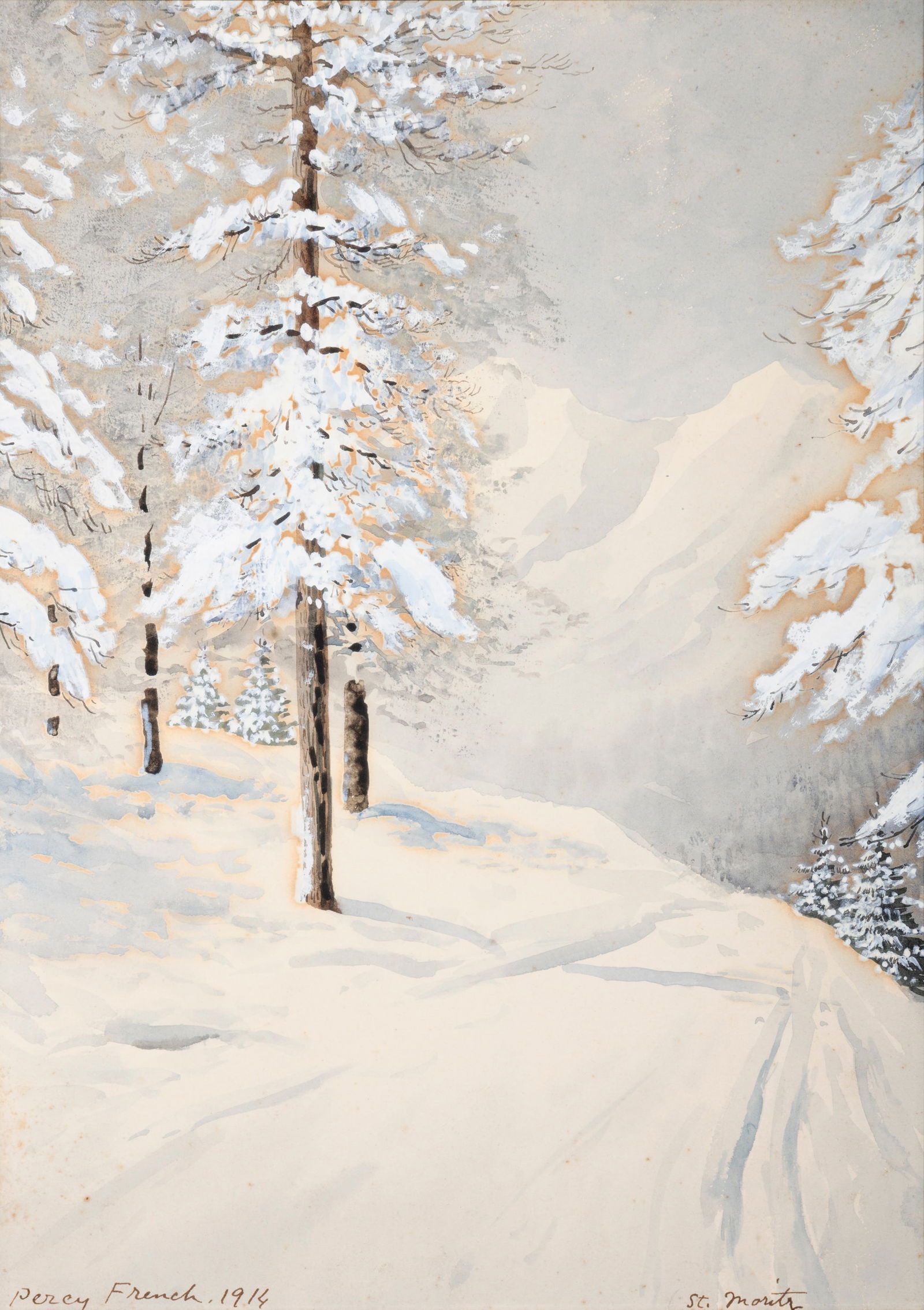 Percy French (1854-1920) St. Moritz (1914) Watercolour and gouache, 34.5 x 24.5cm (15½ x: Percy French (1854-1920) St. Moritz (1914) Watercolour and gouache, 34.5 x 24.5cm (15½ x 9½'') Signed, inscribed and dated 1914