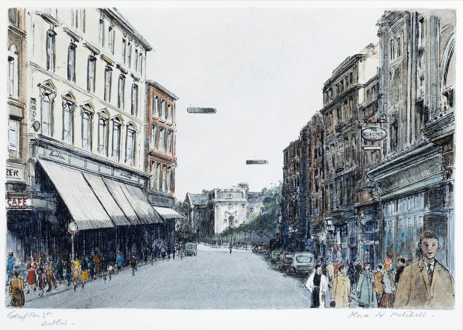 Floral H. Mitchell (1890-1973) Grafton Street, Dublin Pen & ink with watercolour, 22cm x 31cm: Floral H. Mitchell (1890-1973) Grafton Street, Dublin Pen & ink with watercolour, 22cm x 31cm (8¾ x 12½'') Signed and inscribed