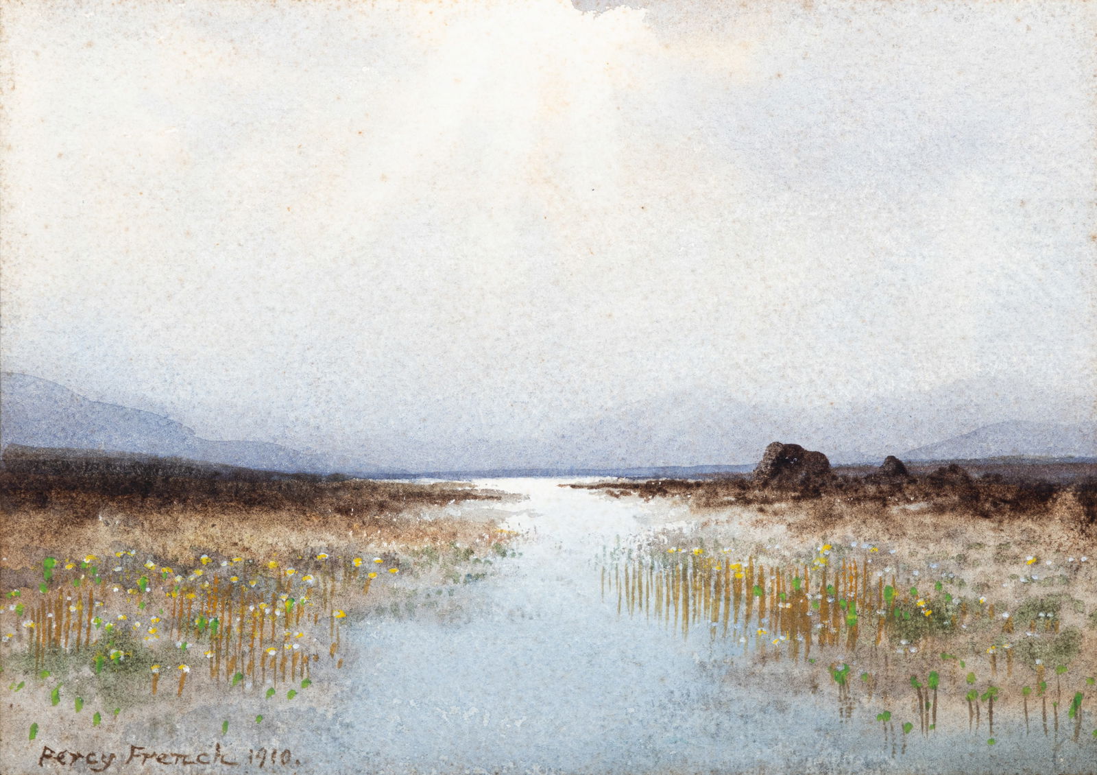 William Percy French (1854-1920) Bog Landscape (1910) Watercolour, 19 x 27cm (8 x 11”): William Percy French (1854-1920) Bog Landscape (1910) Watercolour, 19 x 27cm (8 x 11”) Signed and dated 1910