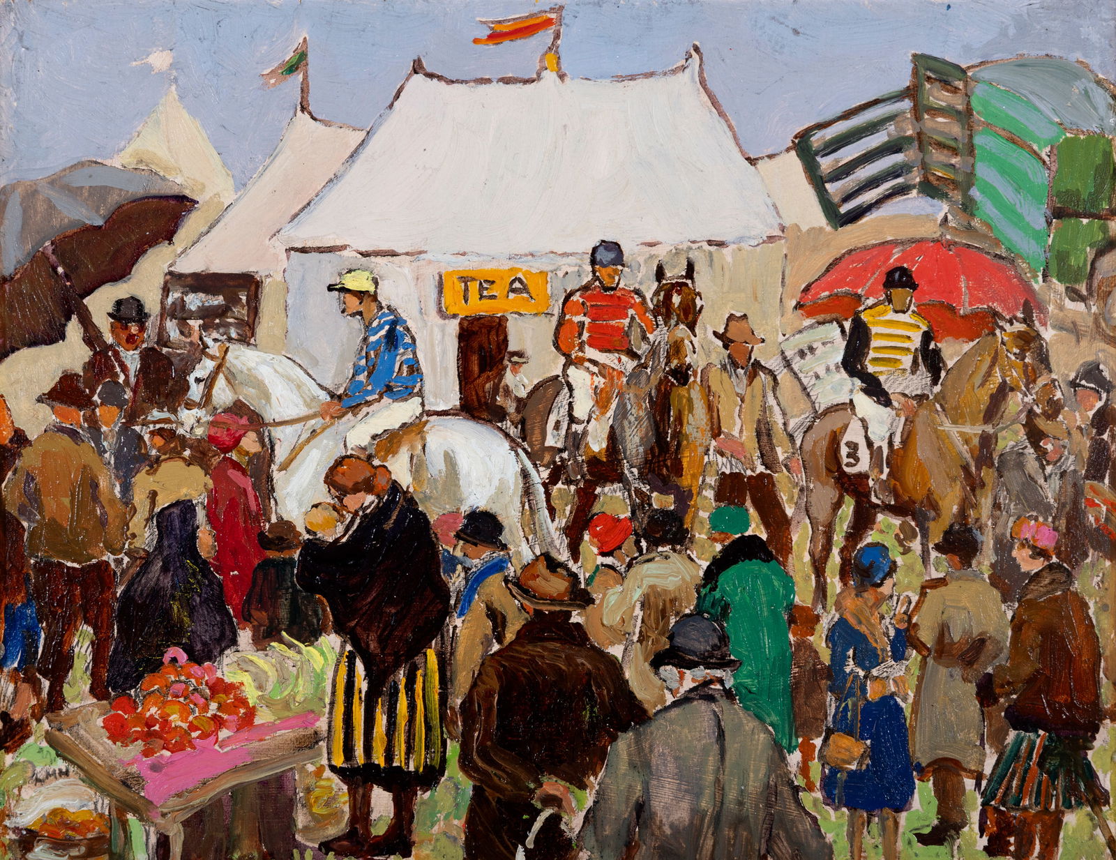 Letitia Marion Hamilton RHA (1878-1964) An Irish Point to Point Oil on board, 20 x 26cm (7¾ x: Letitia Marion Hamilton RHA (1878-1964) An Irish Point to Point Oil on board, 20 x 26cm (7¾ x 10¼'') Signed with initials; also signed and inscribed verso Provenance: Sale, T.P. Adams (Black