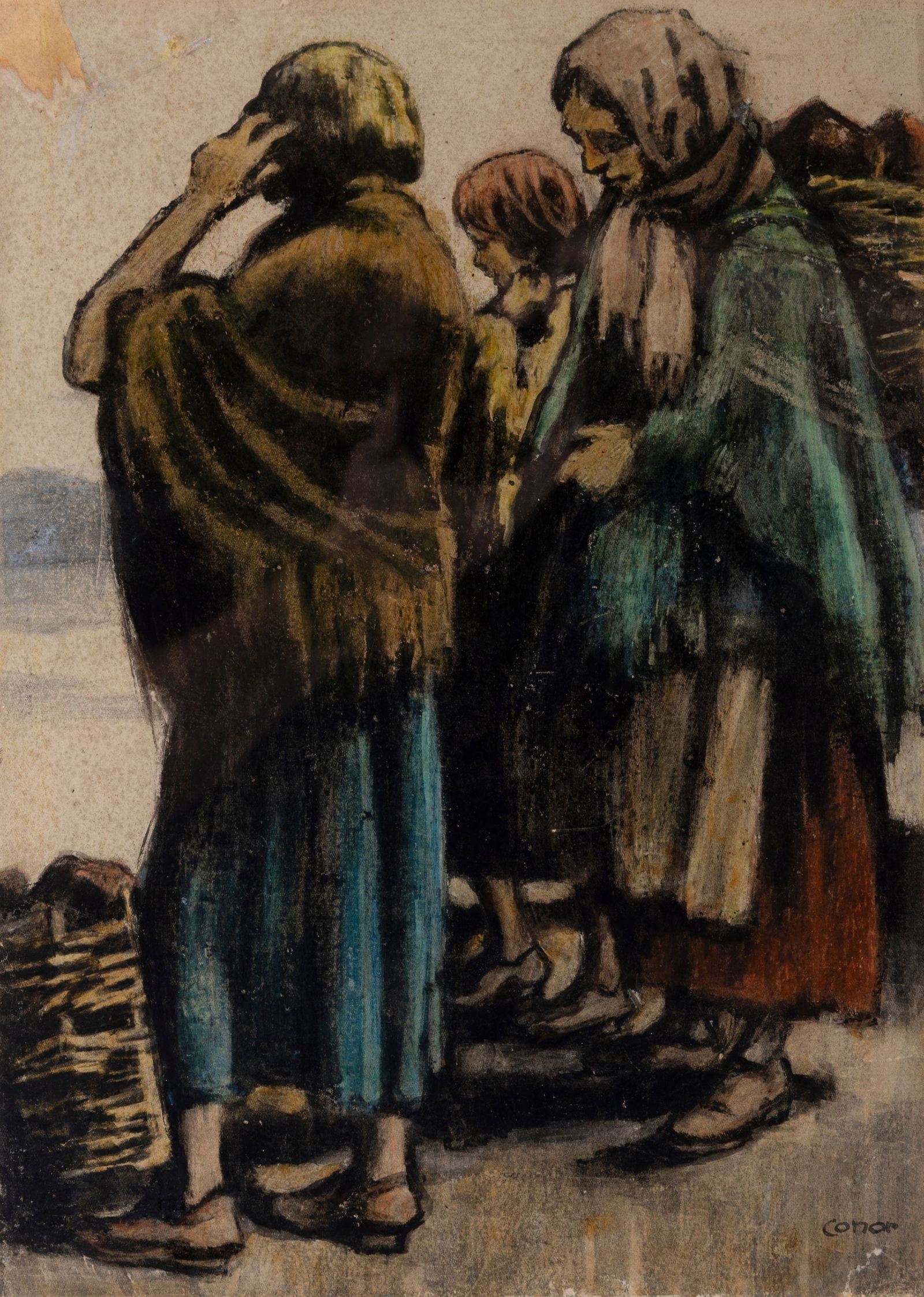 William Conor RUA RHA (1881-1968) Collecting Turf Wax crayon, 39.5 x 28cm (15½ x 11'') Signed (1 of 4)