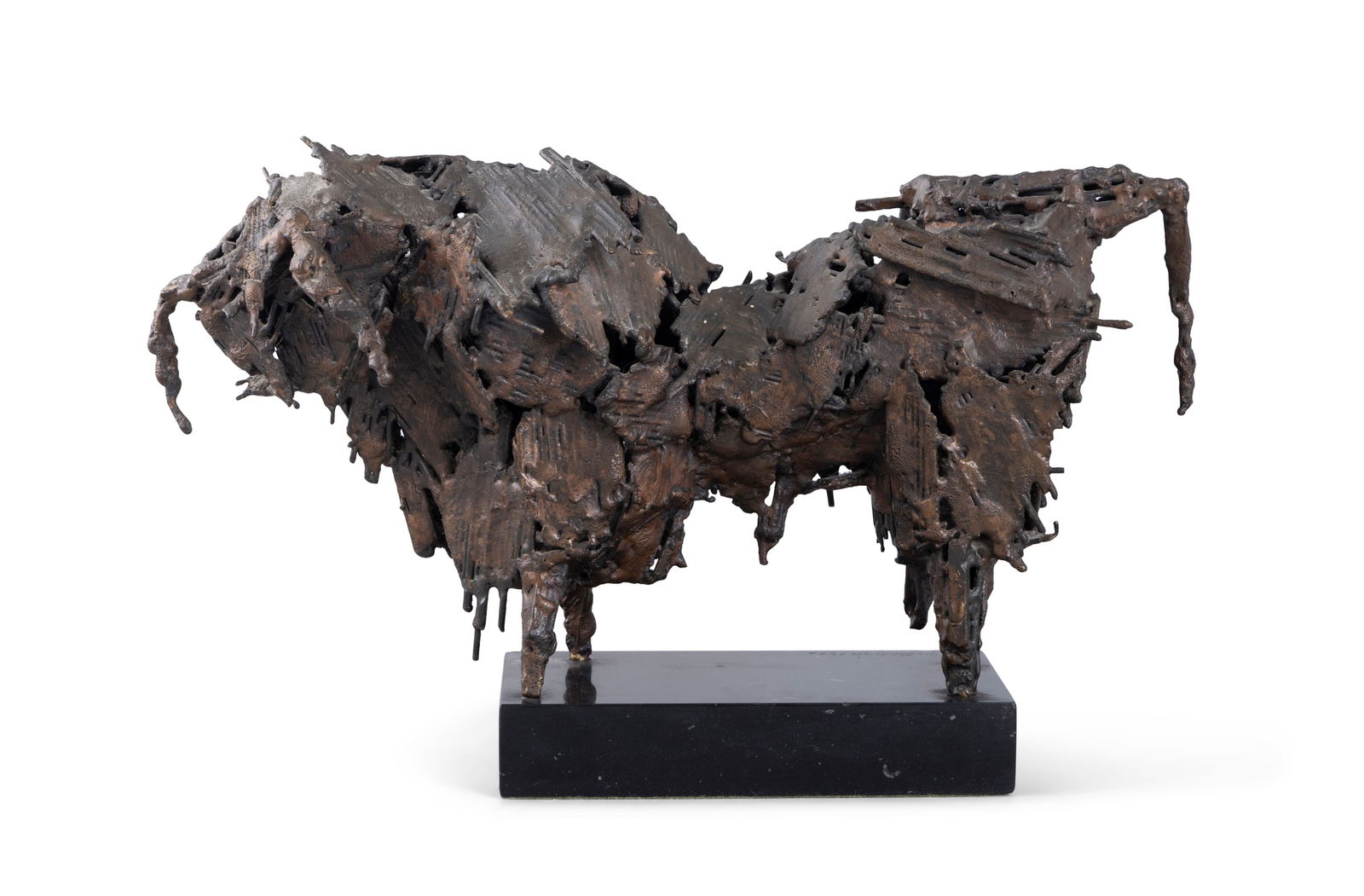 John Behan RHA (b.1938) Bull Bronze, on marble base, 36 x 13 x 22cm (h) (14 x 5 x 8¾''): John Behan RHA (b.1938) Bull Bronze, on marble base, 36 x 13 x 22cm (h) (14 x 5 x 8¾'') Unique, signed and dated 1972 Provenance: From the collection of the artist Jan de Fouw