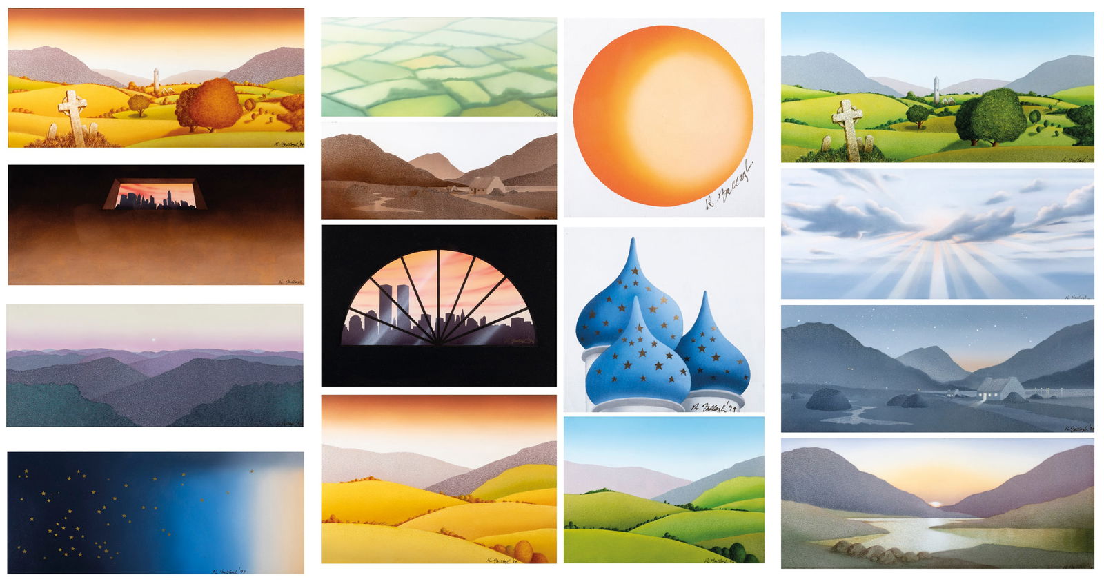 Robert Ballagh (b.1943) Riverdance (1994) A set of fifteen, acrylic on canvas board 25 x 50cm: Robert Ballagh (b.1943) Riverdance (1994) A set of fifteen, acrylic on canvas board 25 x 50cm (9¾ x 19½) (8), 28 x 59cm (11 x 23¼) (2) 31.5 x 44cm (12½ x 17¼) , 31.5 x 43cm (1