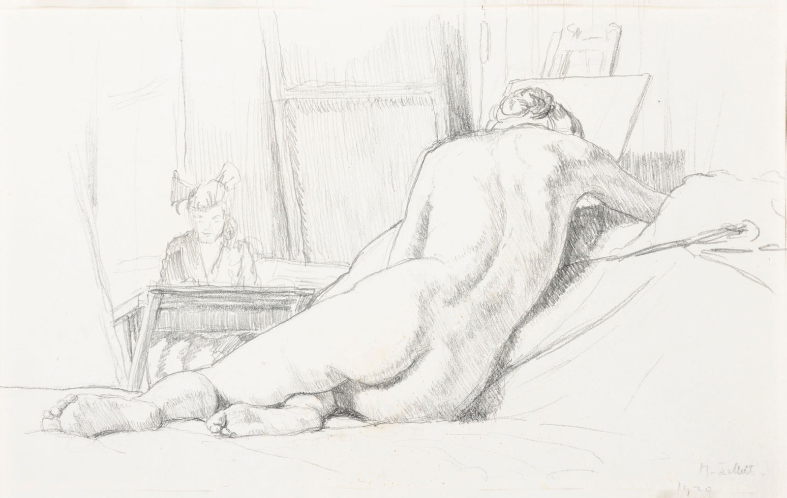 Mainie Jellett (1897-1944) Life Drawing Class - Female Nude Study (1920) Pencil, 18 x 28cm (7 x: Mainie Jellett (1897-1944) Life Drawing Class - Female Nude Study (1920) Pencil, 18 x 28cm (7 x 11'') Signed and dated 1920