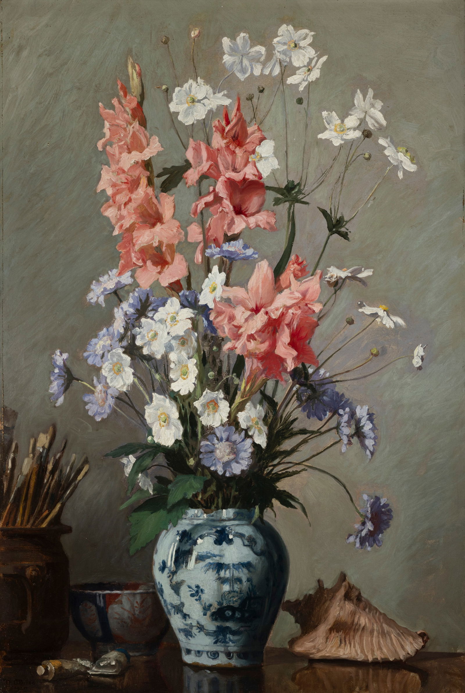 Dermod O'Brien PPRHA (1865-1945) Still Life Study of Flowers in Blue and White Jar Oil on canvas, (1 of 3)