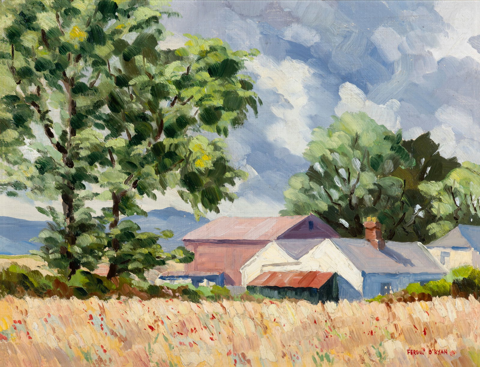 Fergus O' Ryan RHA (1911-1989) Farm Landscape Oil on board, 33.5 x 44cm (13 x 17¼'') Signed: Fergus O' Ryan RHA (1911-1989) Farm Landscape Oil on board, 33.5 x 44cm (13 x 17¼'') Signed Provenance: Collection of Ib Jorgensen