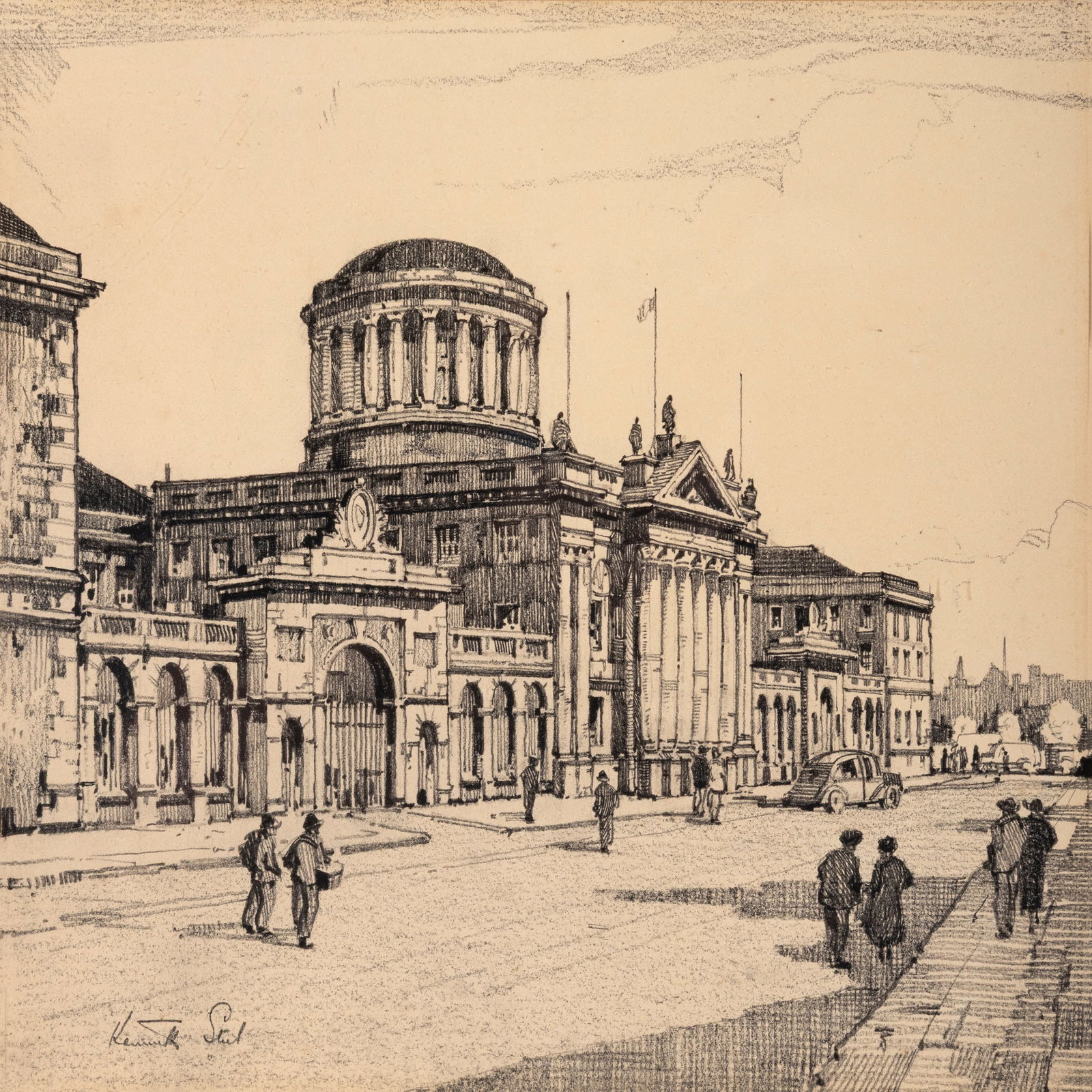 Kenneth Steel (1906-1970) The Four Courts, Dublin Pencil, 27 x 27cm (10½ x 10½'') Signed: Kenneth Steel (1906-1970) The Four Courts, Dublin Pencil, 27 x 27cm (10½ x 10½'') Signed