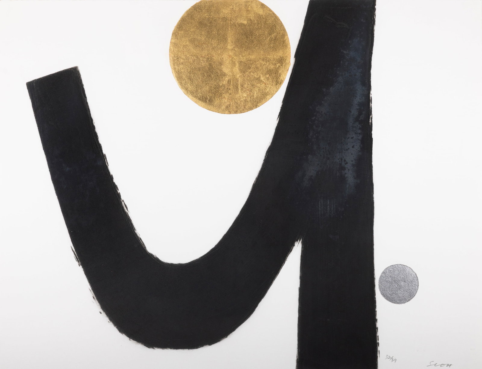 PATRICK SCOTT HRHA (1921-2014) The Fourth Day Carborundum, platinum and gold leaf, 50 x 65cm Signed: PATRICK SCOTT HRHA (1921-2014) The Fourth Day Carborundum, platinum and gold leaf, 50 x 65cm Signed and numbered 32/39