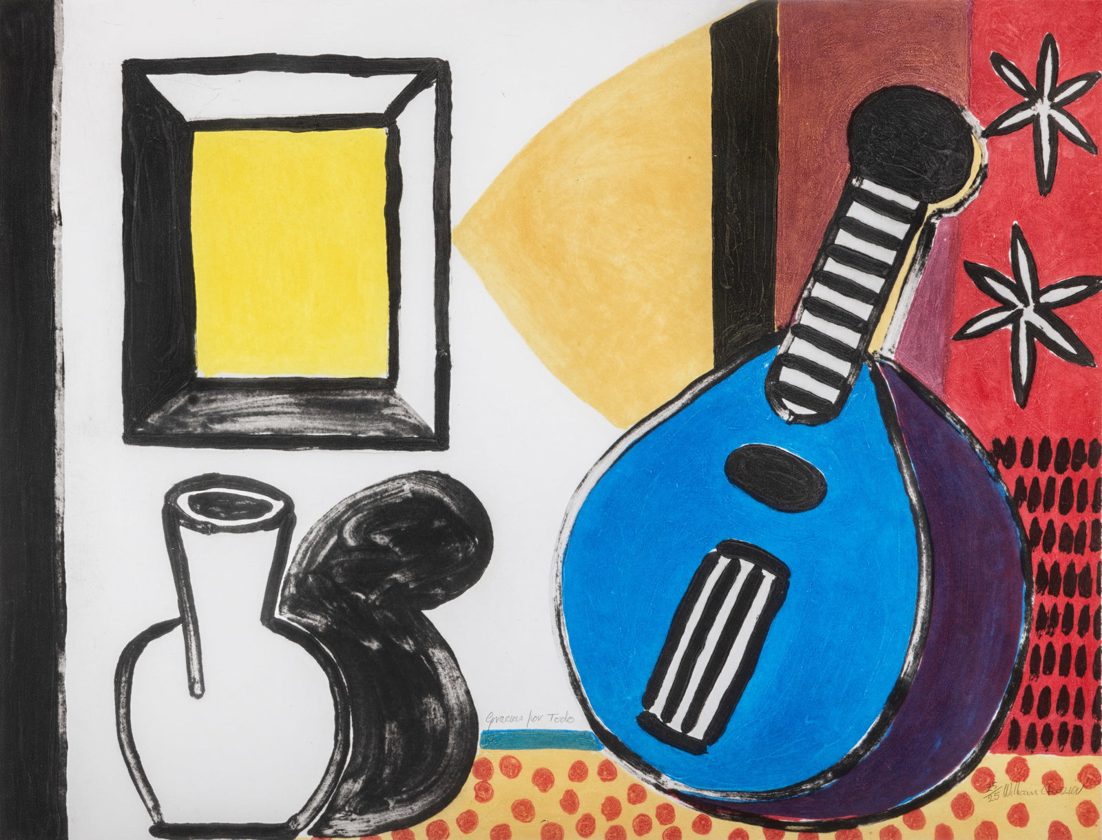 WILLIAM CROZIER (1930-2011) Still Life with a Mandolin Carborundum, 65 x 50cm Signed, inscribed and: WILLIAM CROZIER (1930-2011) Still Life with a Mandolin Carborundum, 65 x 50cm Signed, inscribed and numbered 25/25