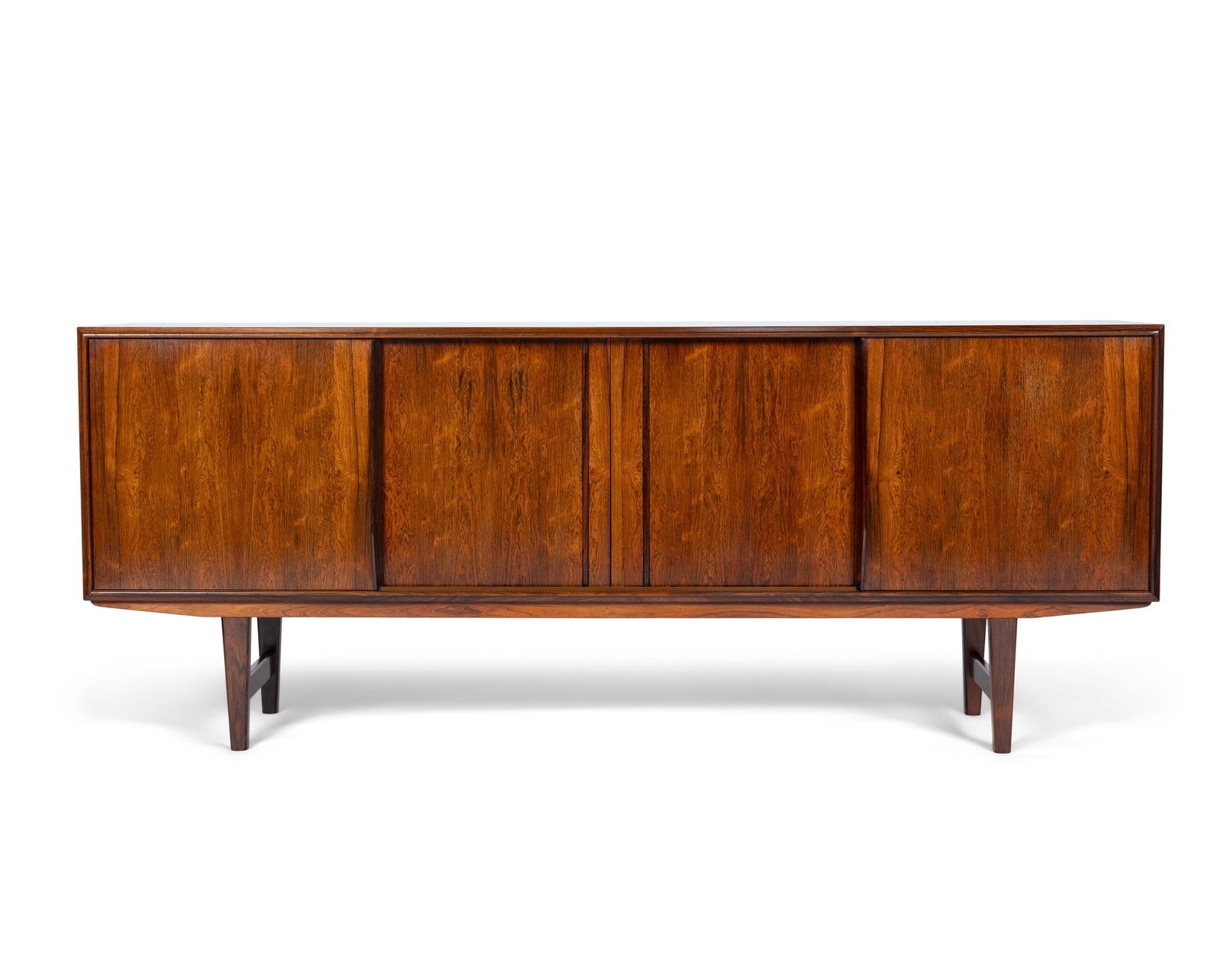 SIDEBOARD A rosewood sideboard with four sliding doors. Denmark, c.1960. 196 x 44 x 78cm(h) (1 of 7)